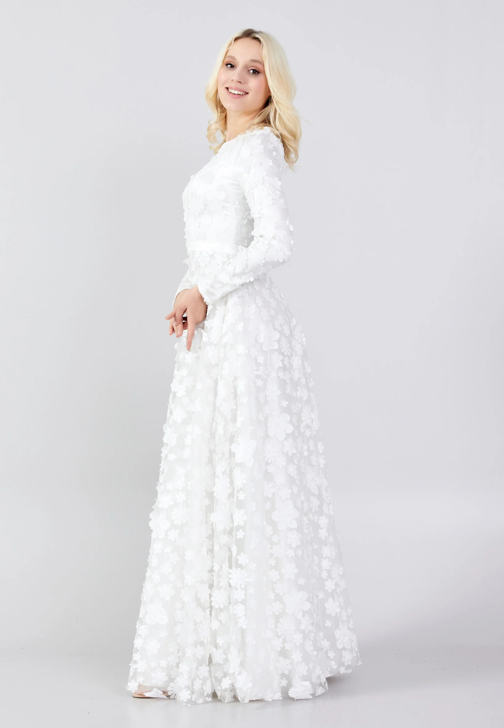 Long Sleeve Maxi Tulle Column Regular Prom Dress frc8074 - Image 7