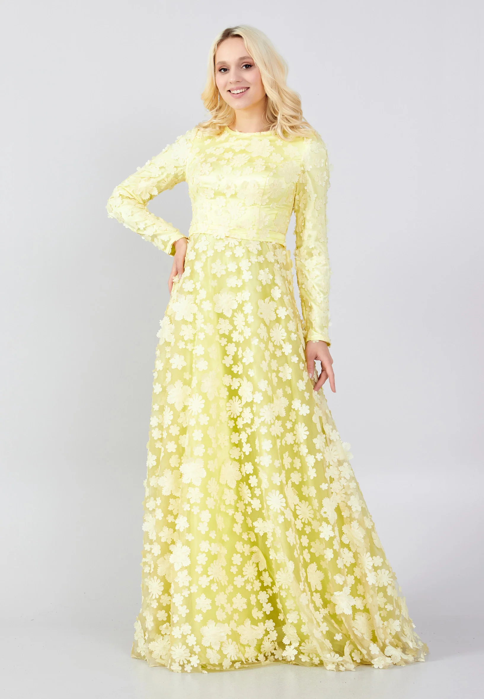 Long Sleeve Maxi Tulle Column Regular Prom Dress frc8074 - Image 9