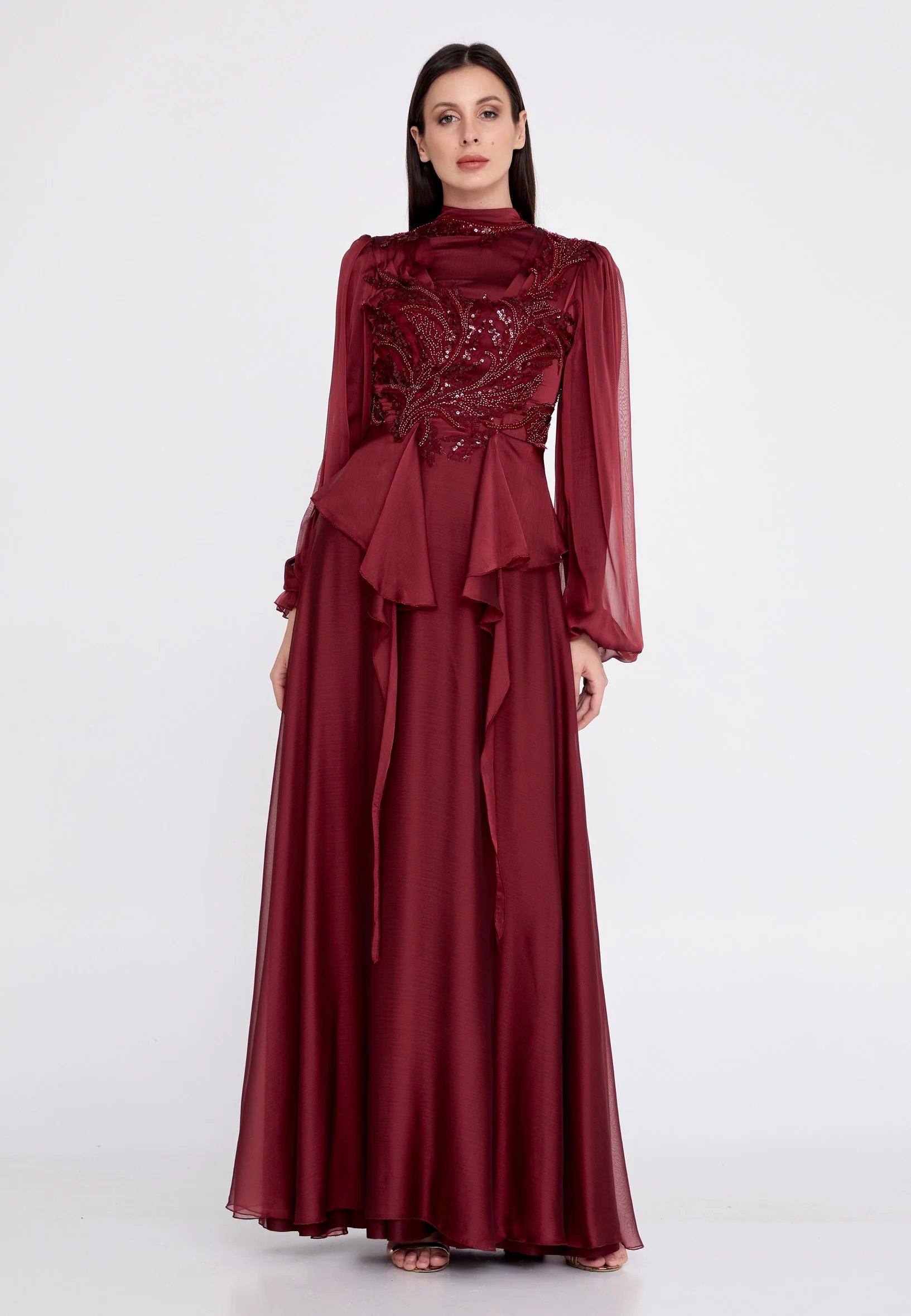 Long Sleeve Maxi Tulle Column Regular Prom Dress gzk7016