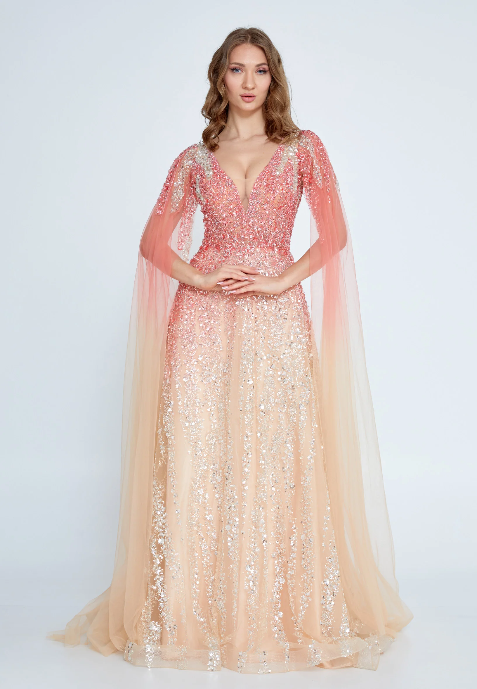 Long Sleeve Maxi Tulle Column Regular Prom Dress mtihq2321-2 - Image 5