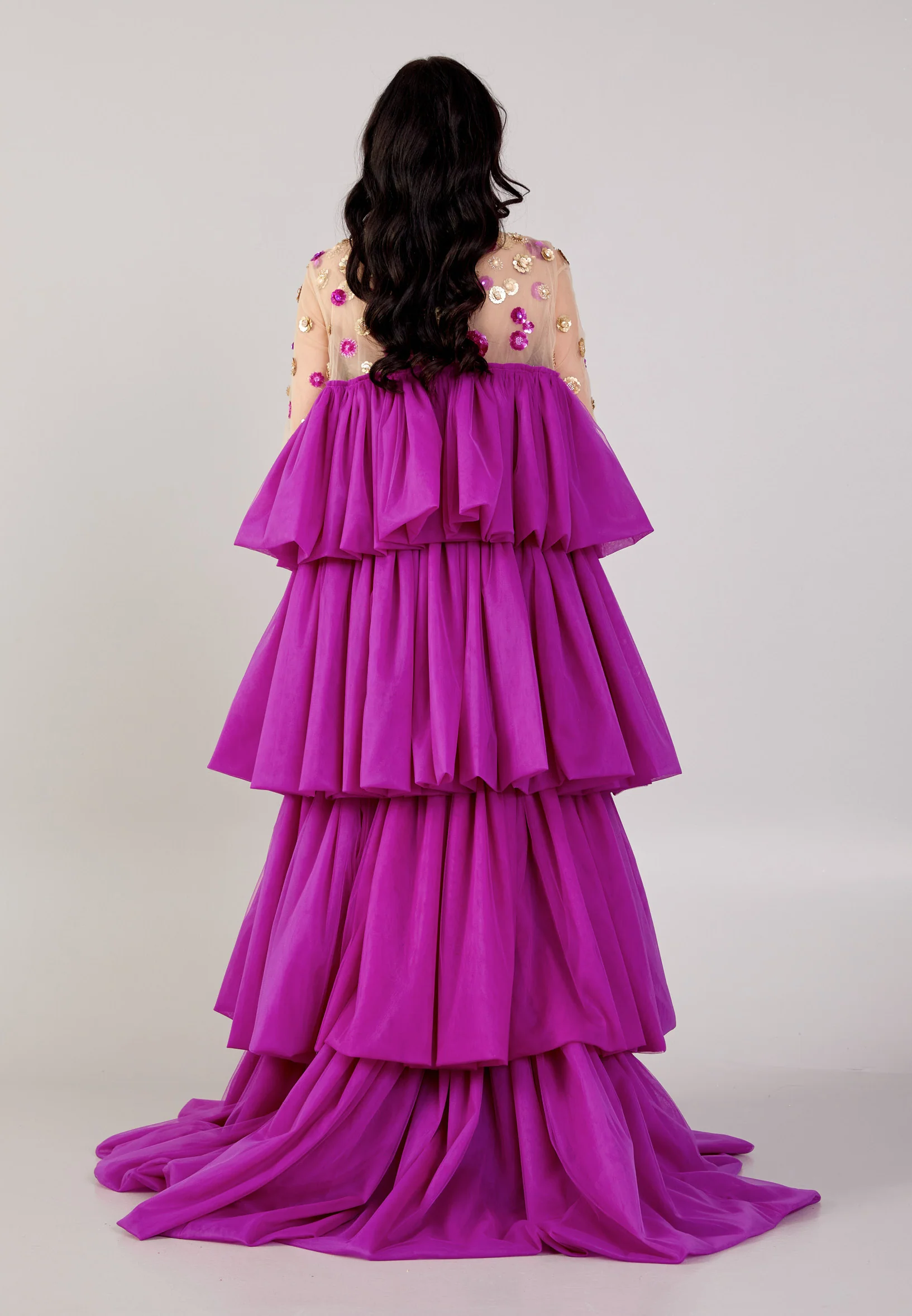 Long Sleeve Maxi Tulle Column Regular Prom Dress mtn88174 - Image 6