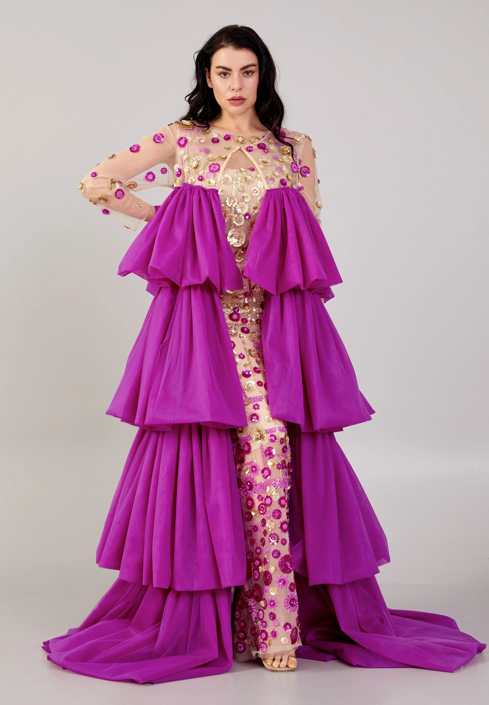 Long Sleeve Maxi Tulle Column Regular Prom Dress mtn88174 - Image 7