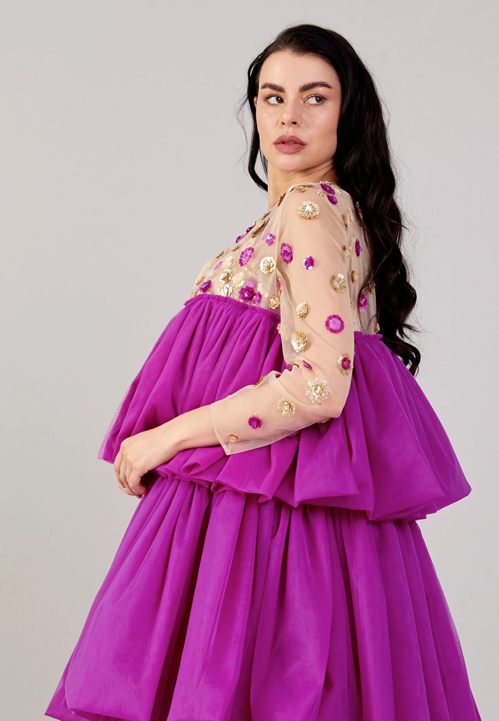 Long Sleeve Maxi Tulle Column Regular Prom Dress mtn88174 - Image 8