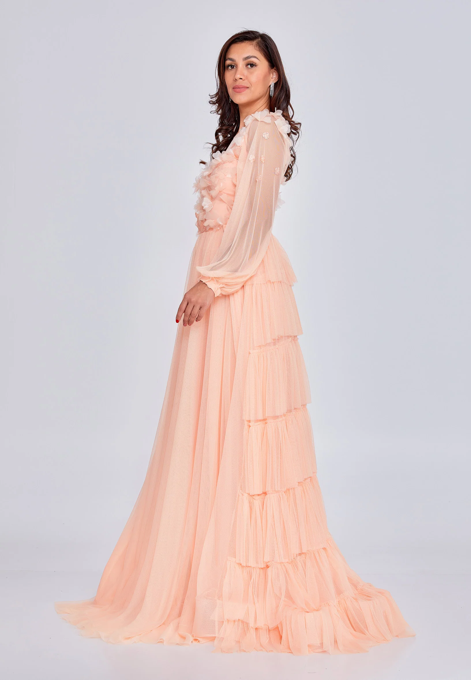 Long Sleeve Maxi Tulle Column Regular Prom Dress pau4057 - Image 3