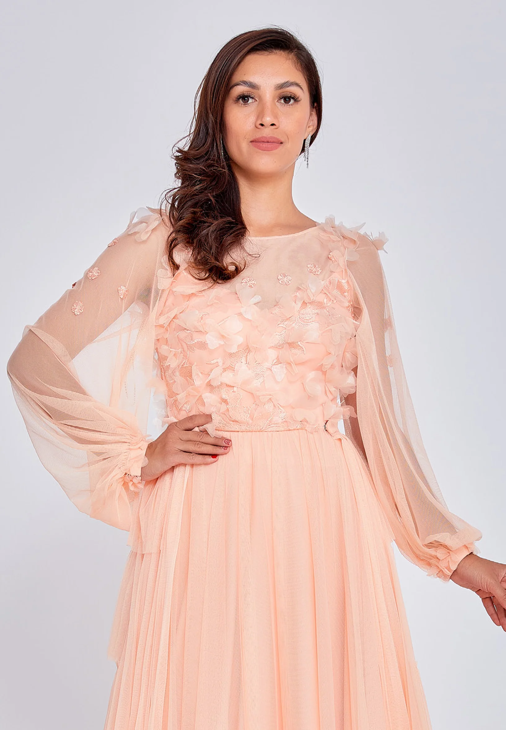 Long Sleeve Maxi Tulle Column Regular Prom Dress pau4057 - Image 4