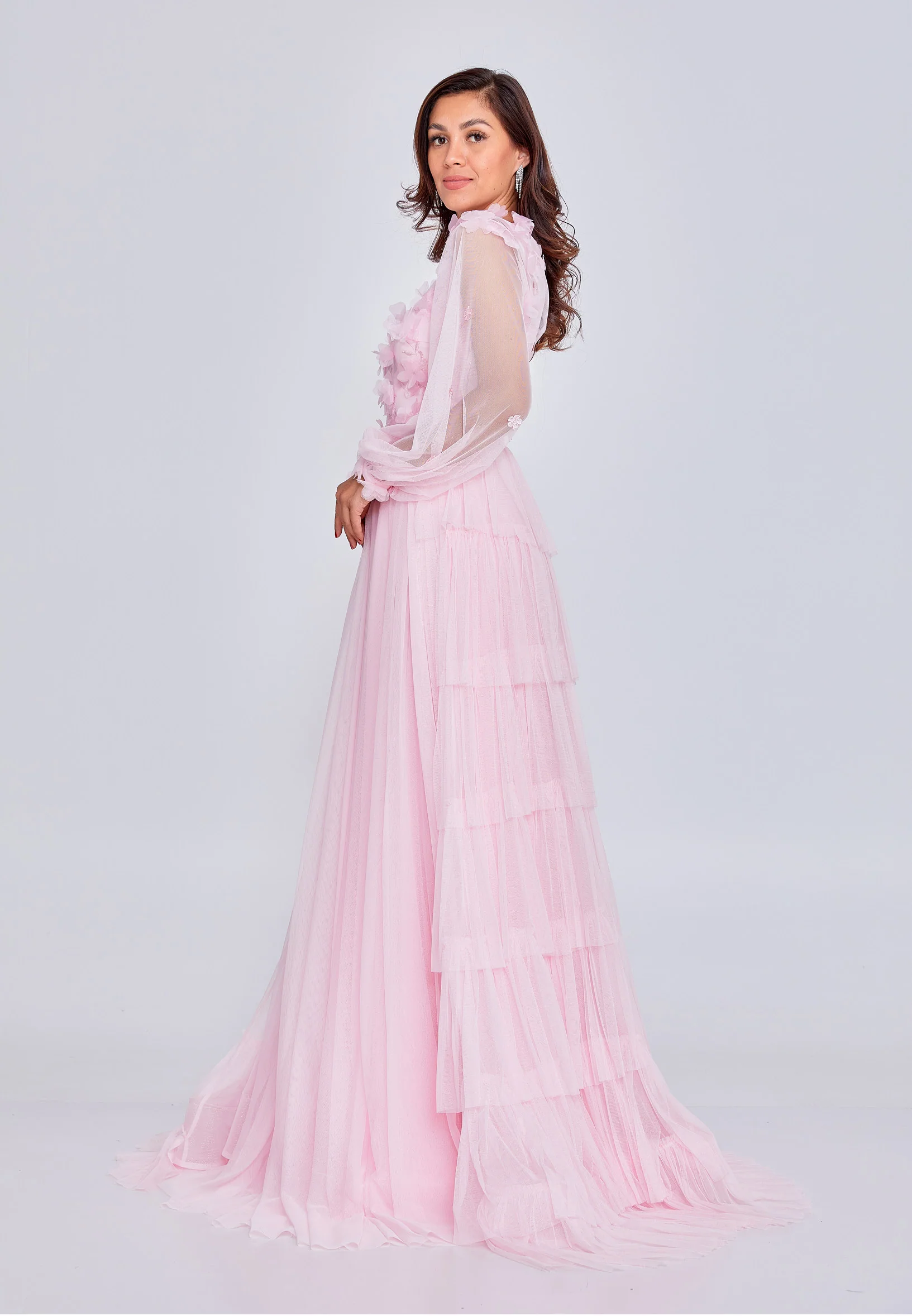 Long Sleeve Maxi Tulle Column Regular Prom Dress pau4057 - Image 7