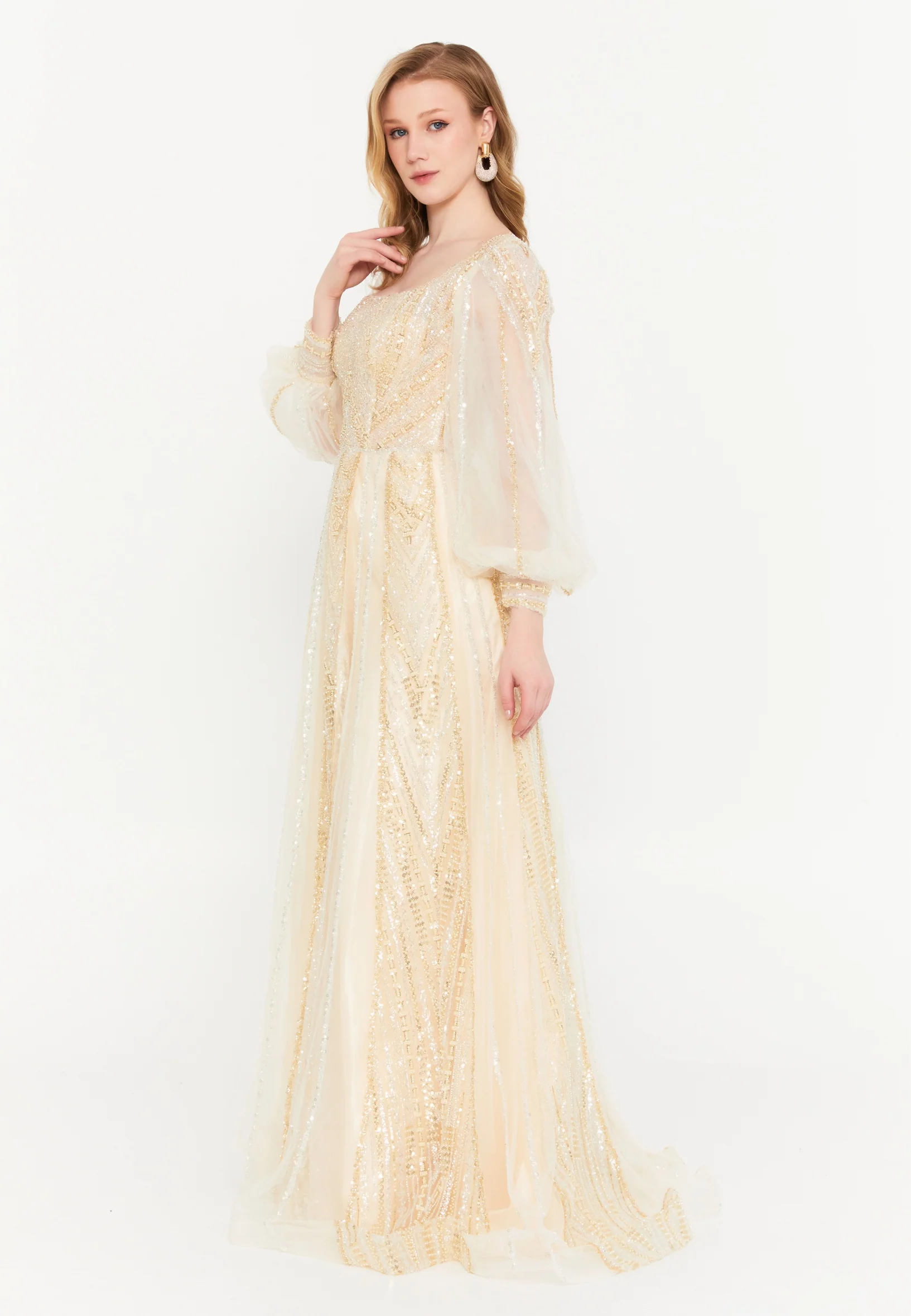 Long Sleeve Maxi Tulle Column Regular Wedding Guest Dress mtc1102 - Image 3
