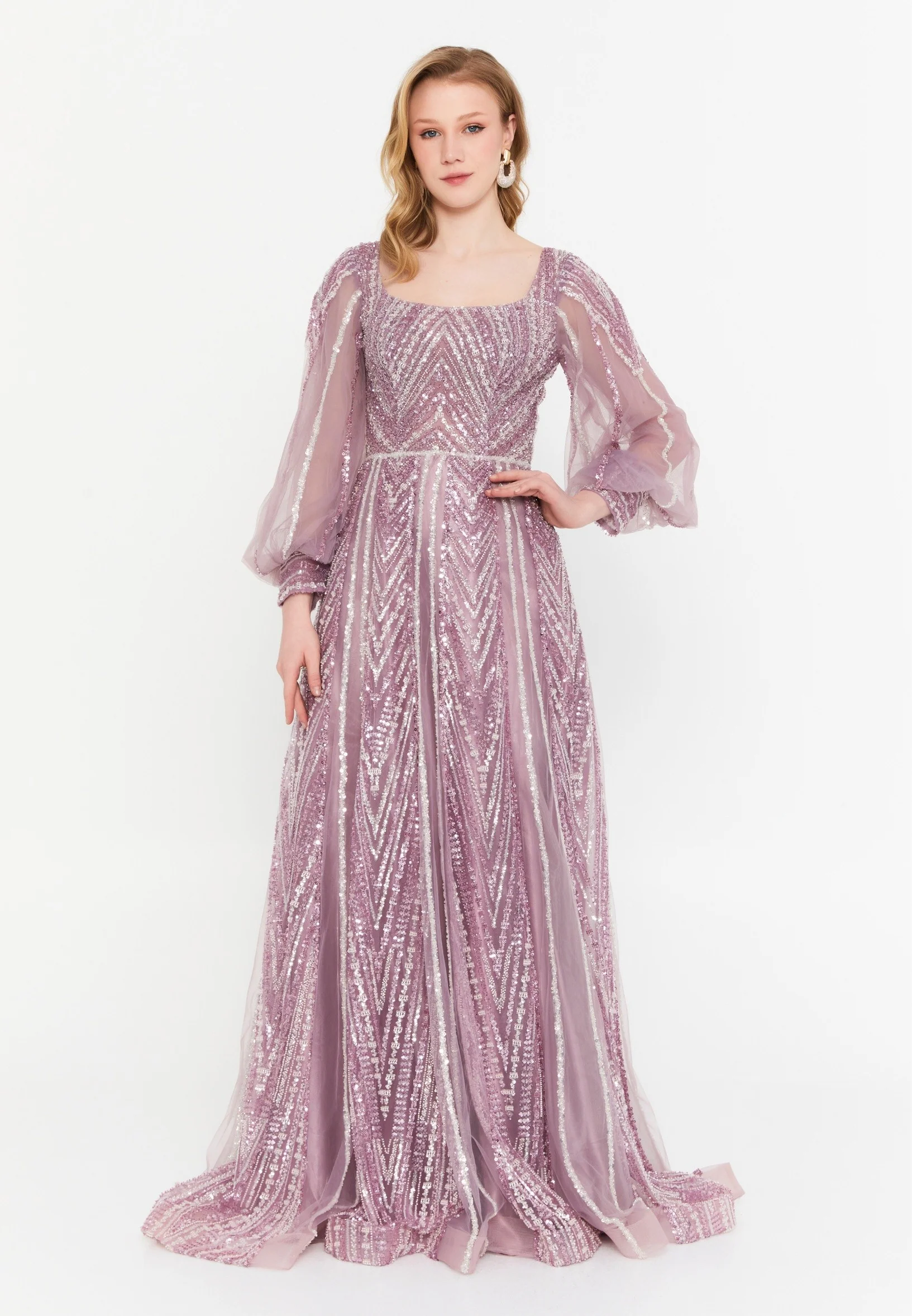 Long Sleeve Maxi Tulle Column Regular Wedding Guest Dress mtc1102 - Image 9