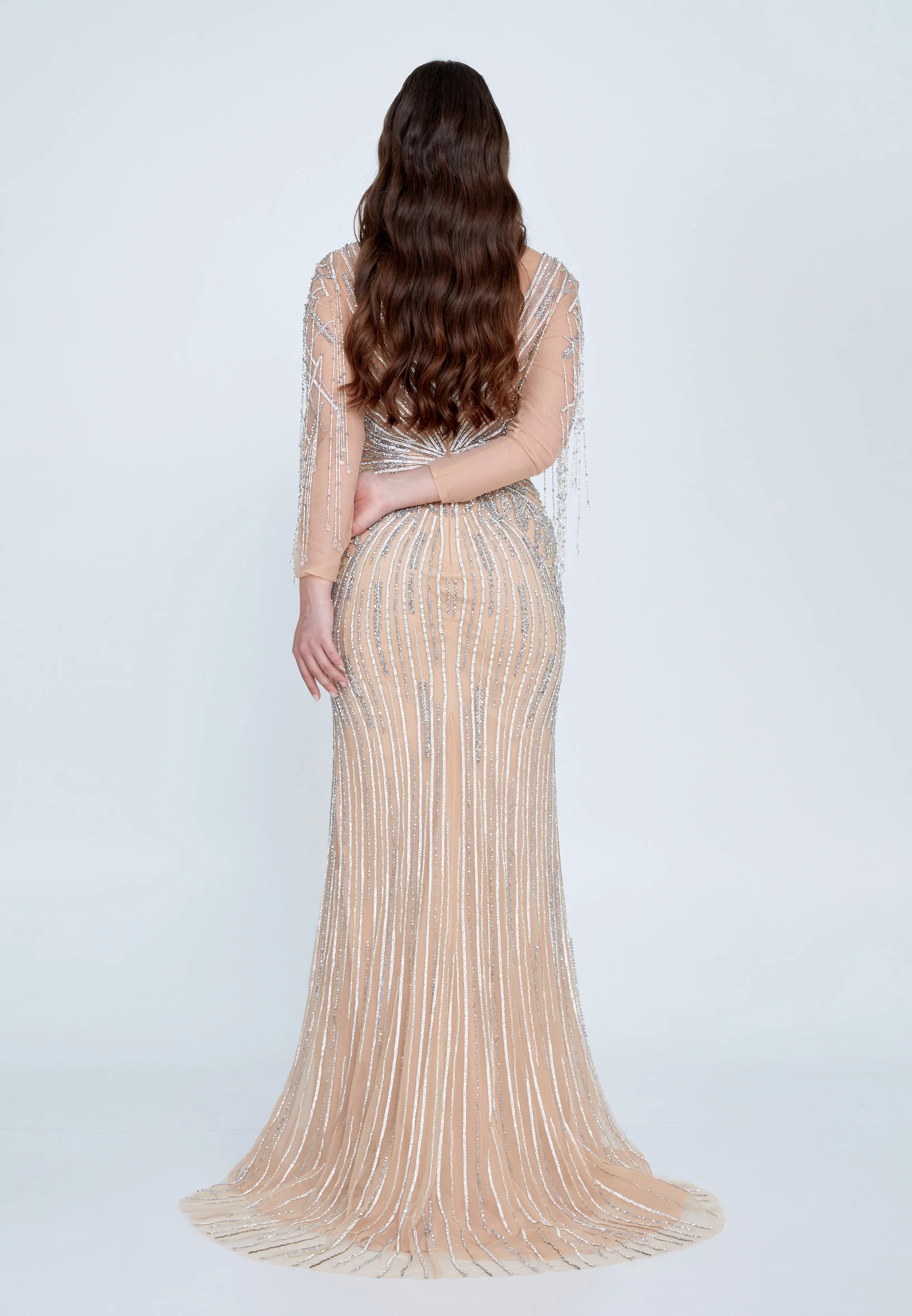 Long Sleeve Maxi Tulle Column Regular Wedding Guest Dress mti0702 - Image 2