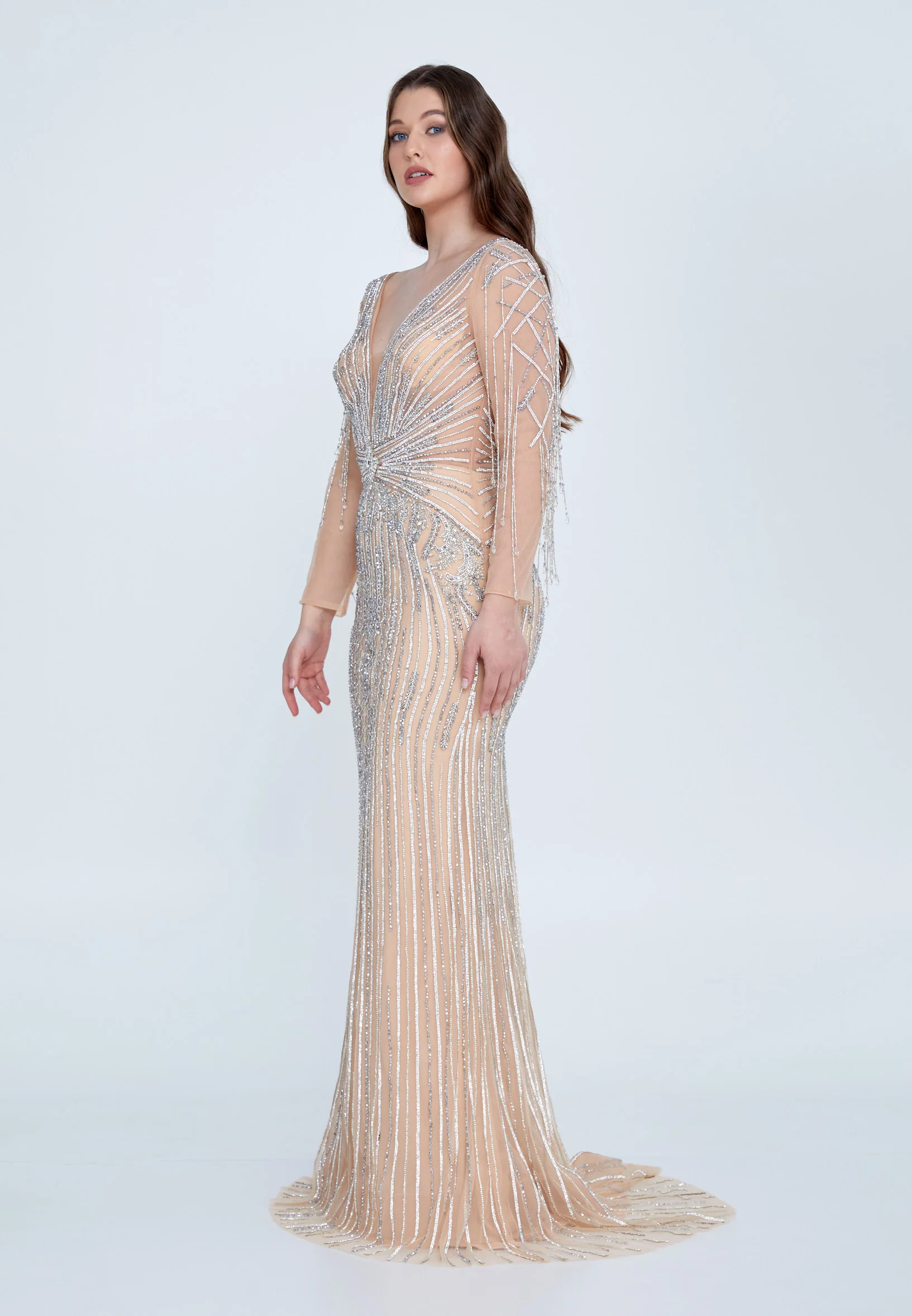 Long Sleeve Maxi Tulle Column Regular Wedding Guest Dress mti0702 - Image 3