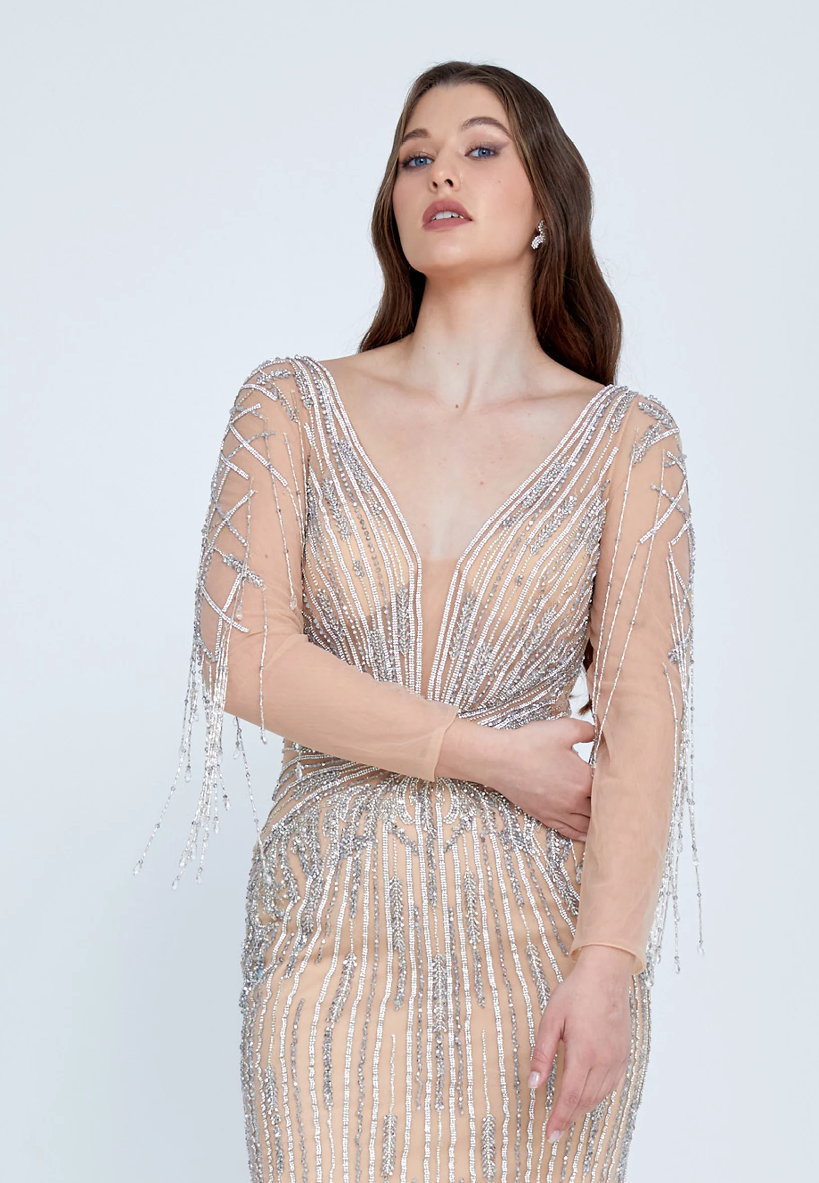 Long Sleeve Maxi Tulle Column Regular Wedding Guest Dress mti0702 - Image 4