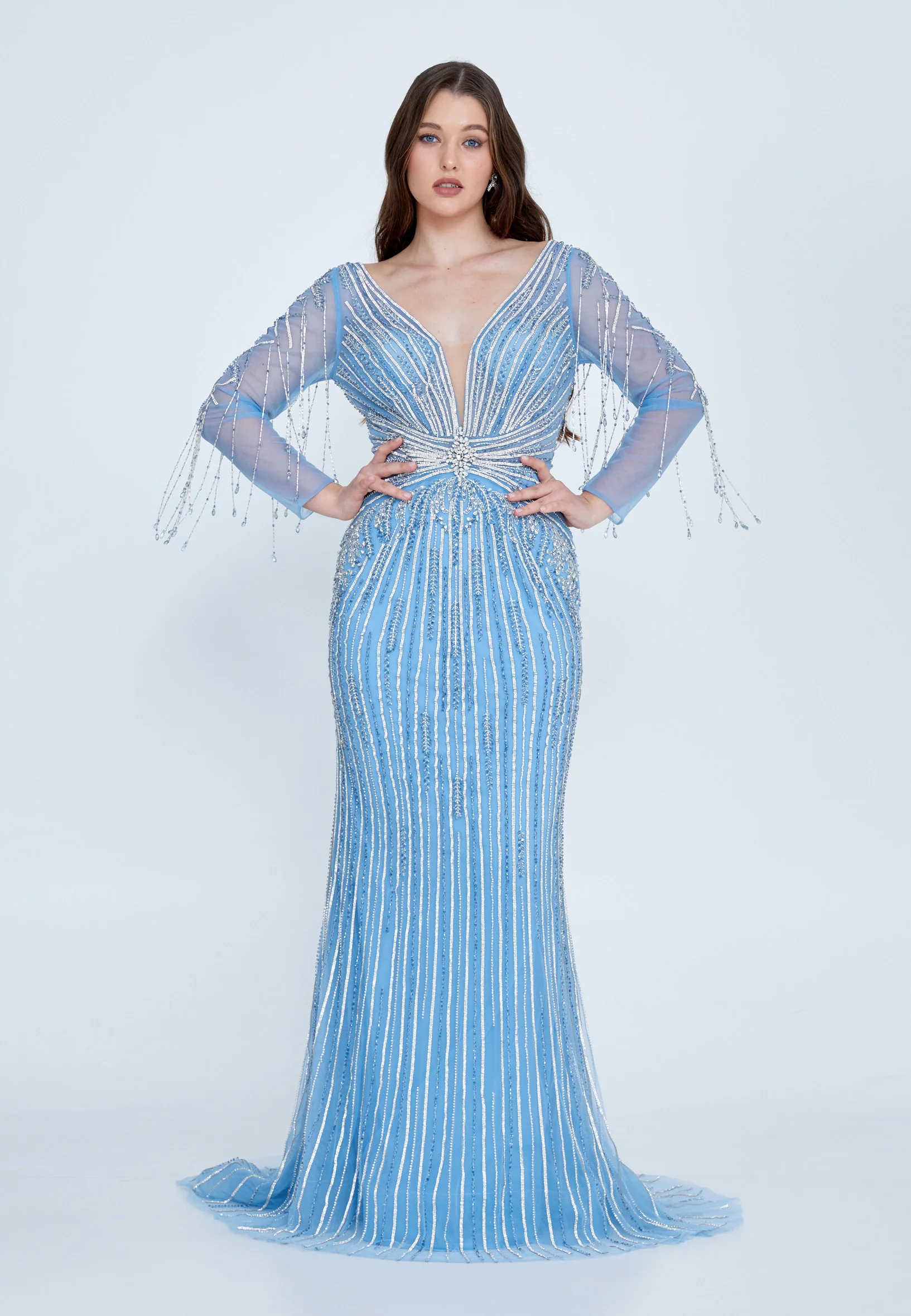 Long Sleeve Maxi Tulle Column Regular Wedding Guest Dress mti0702 - Image 5