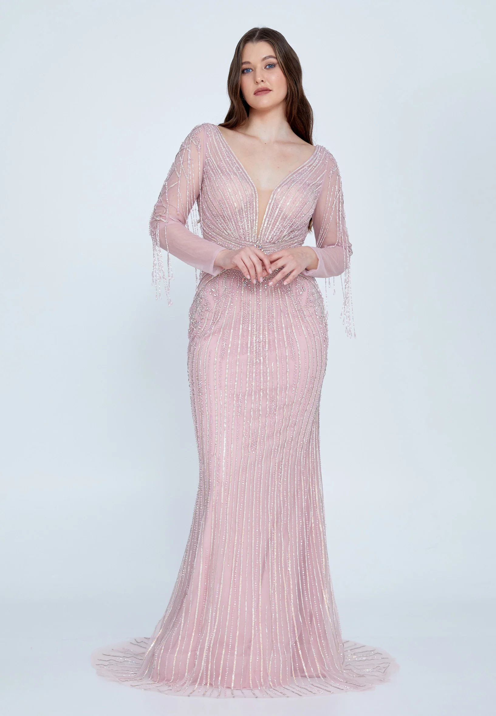 Long Sleeve Maxi Tulle Column Regular Wedding Guest Dress mti0702 - Image 9