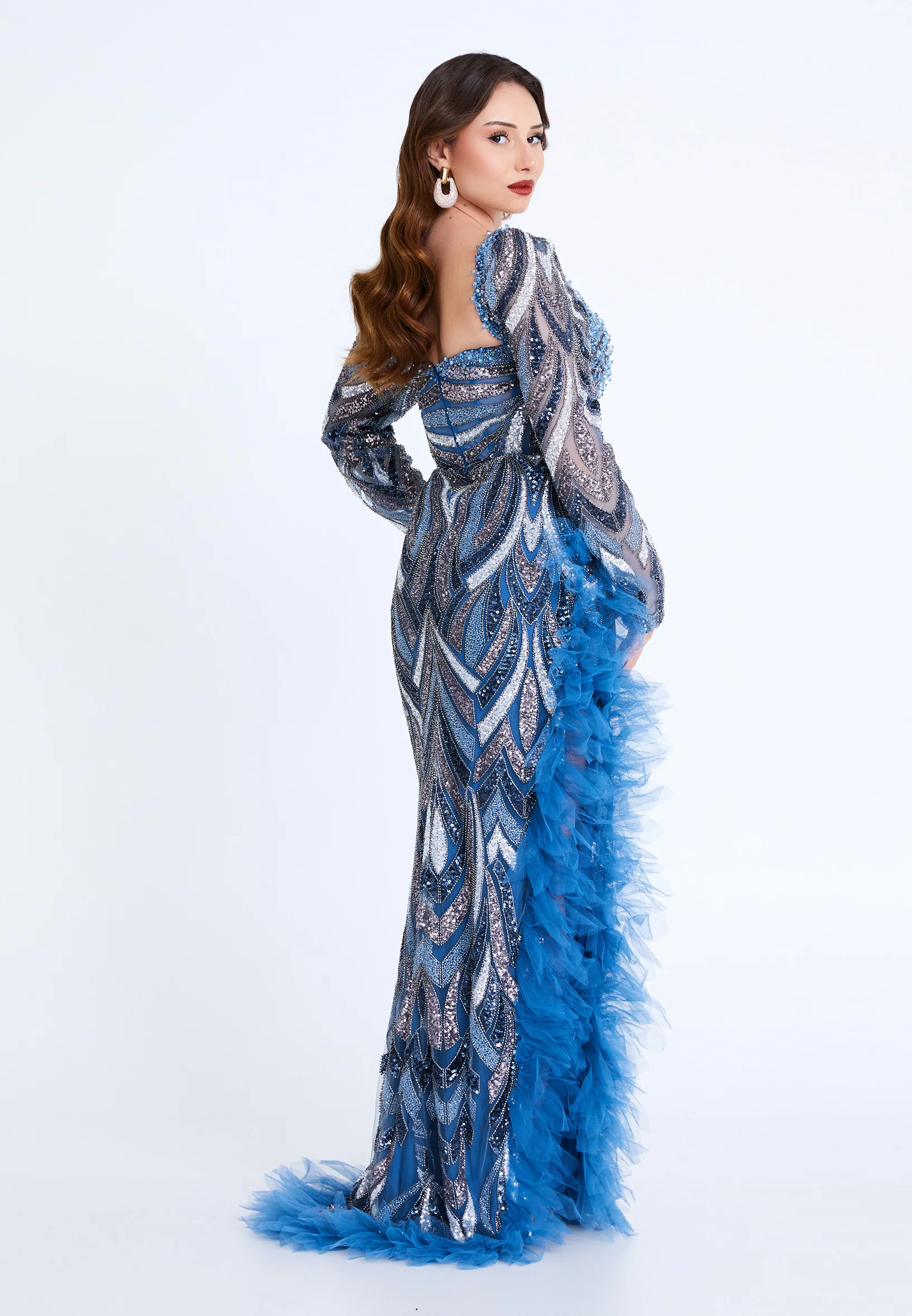 Long Sleeve Maxi Tulle Column Regular Wedding Guest Dress mti1016 - Image 10