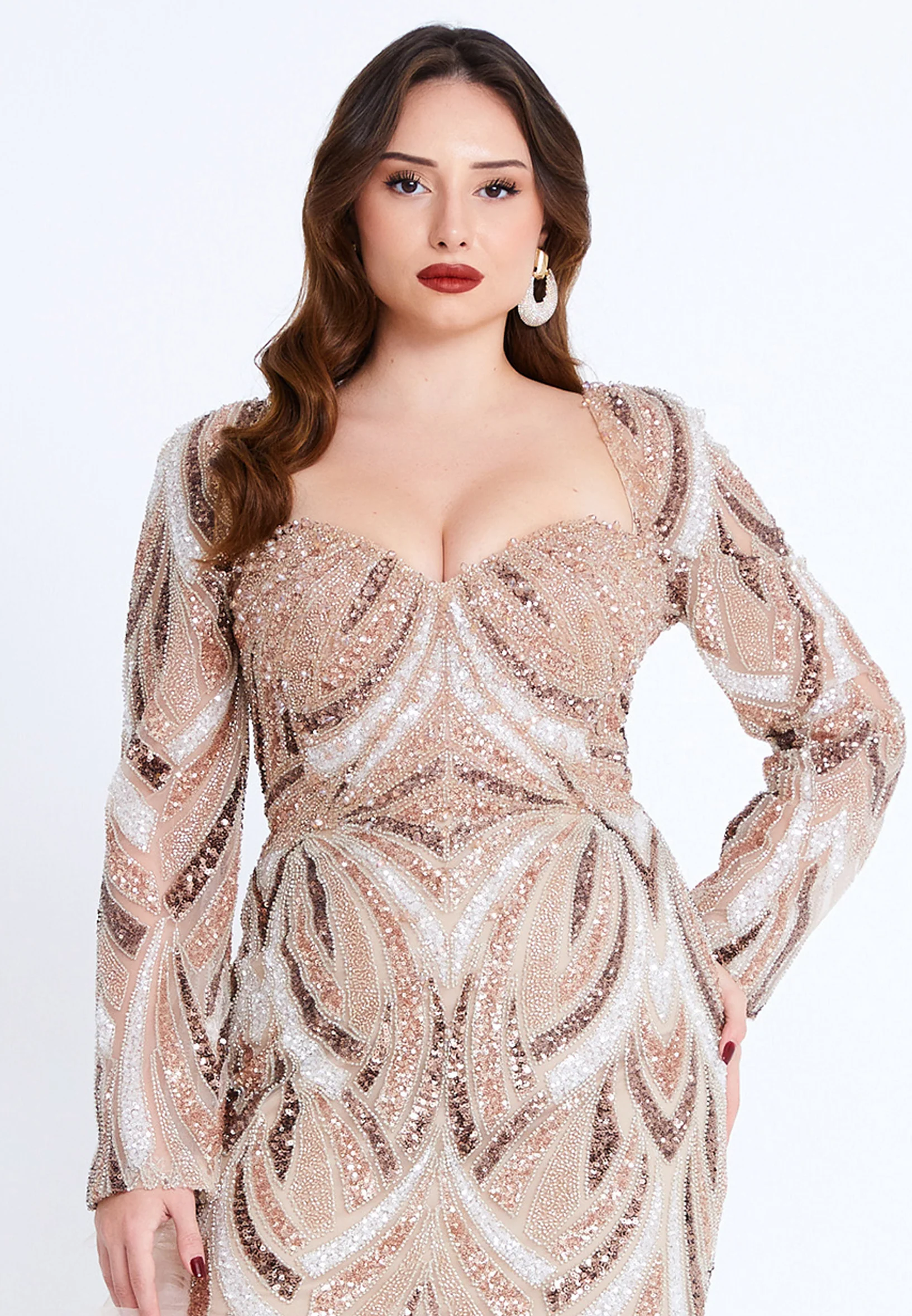 Long Sleeve Maxi Tulle Column Regular Wedding Guest Dress mti1016 - Image 4