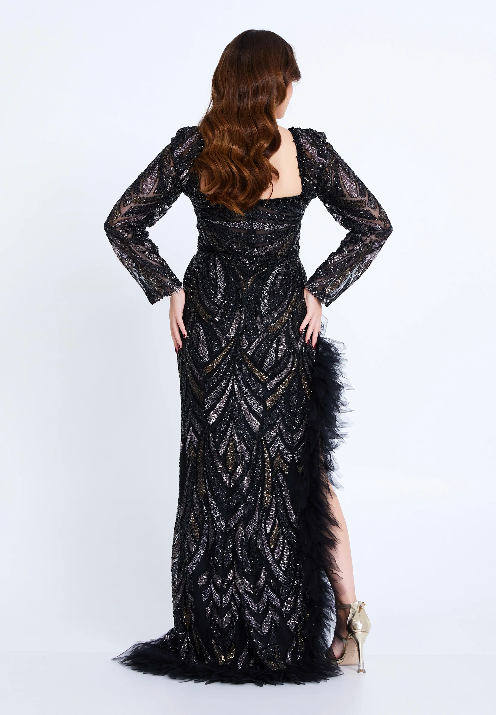 Long Sleeve Maxi Tulle Column Regular Wedding Guest Dress mti1016 - Image 6