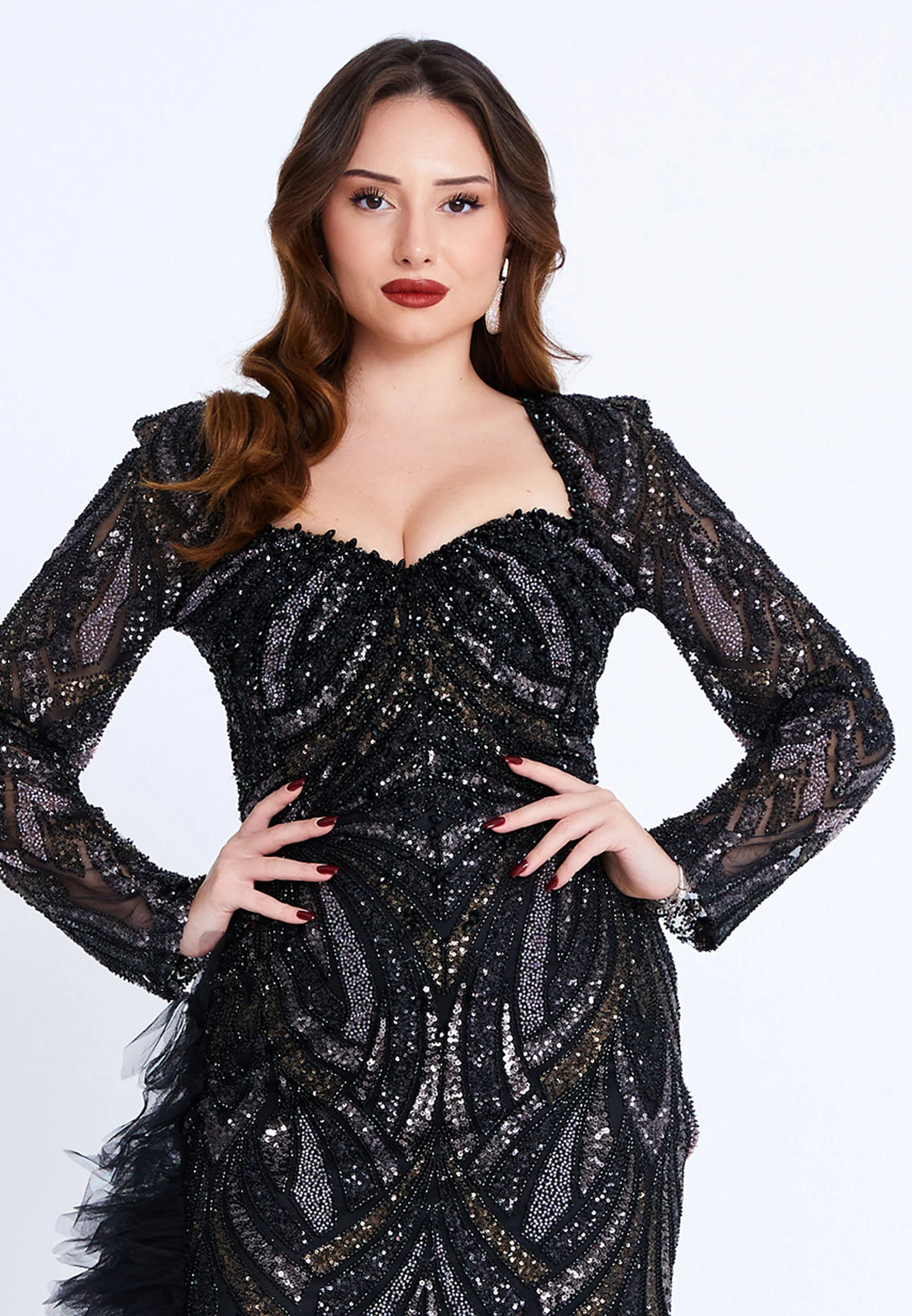 Long Sleeve Maxi Tulle Column Regular Wedding Guest Dress mti1016 - Image 8