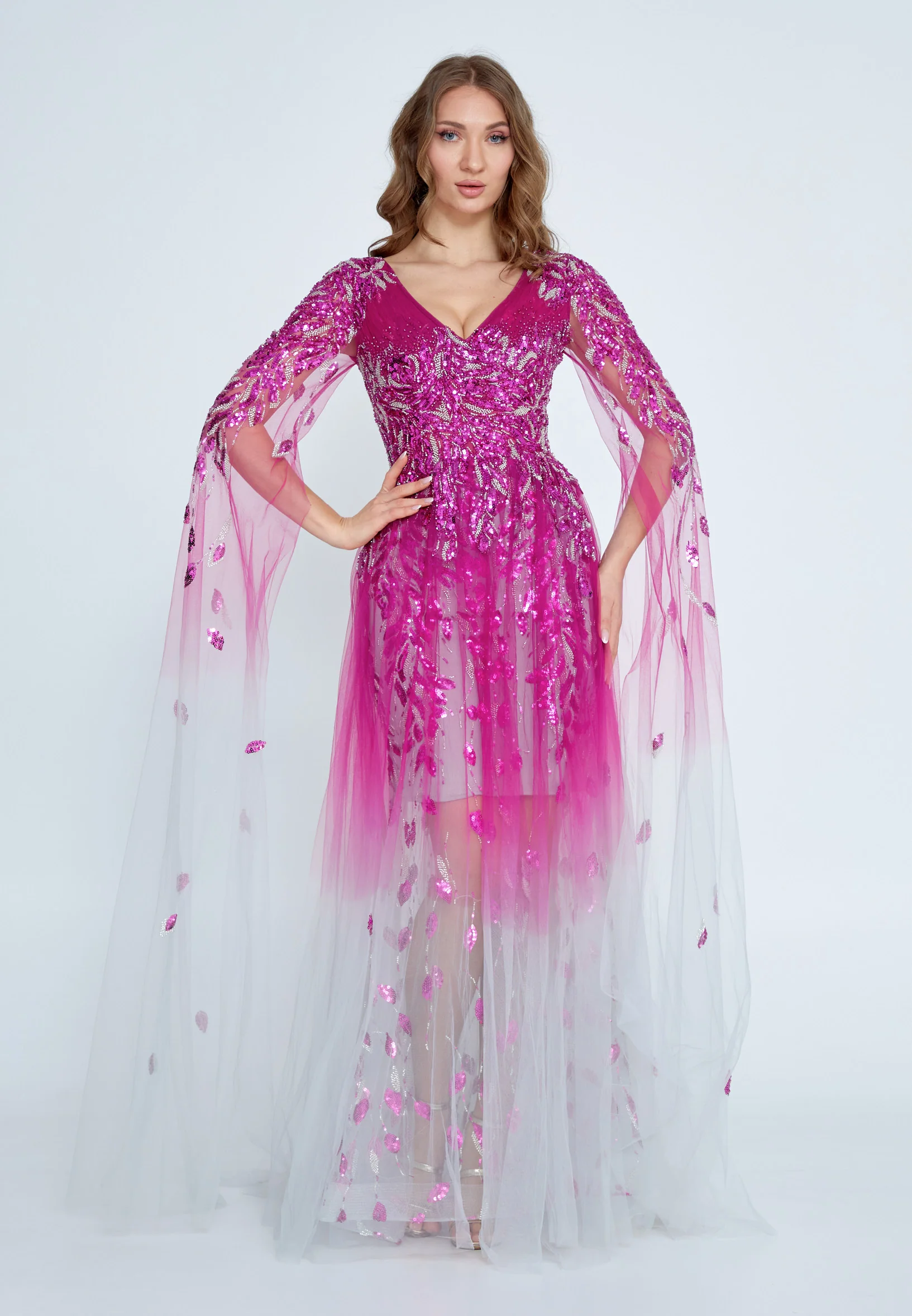 Long Sleeve Maxi Tulle Column Regular Wedding Guest Dress mties23019