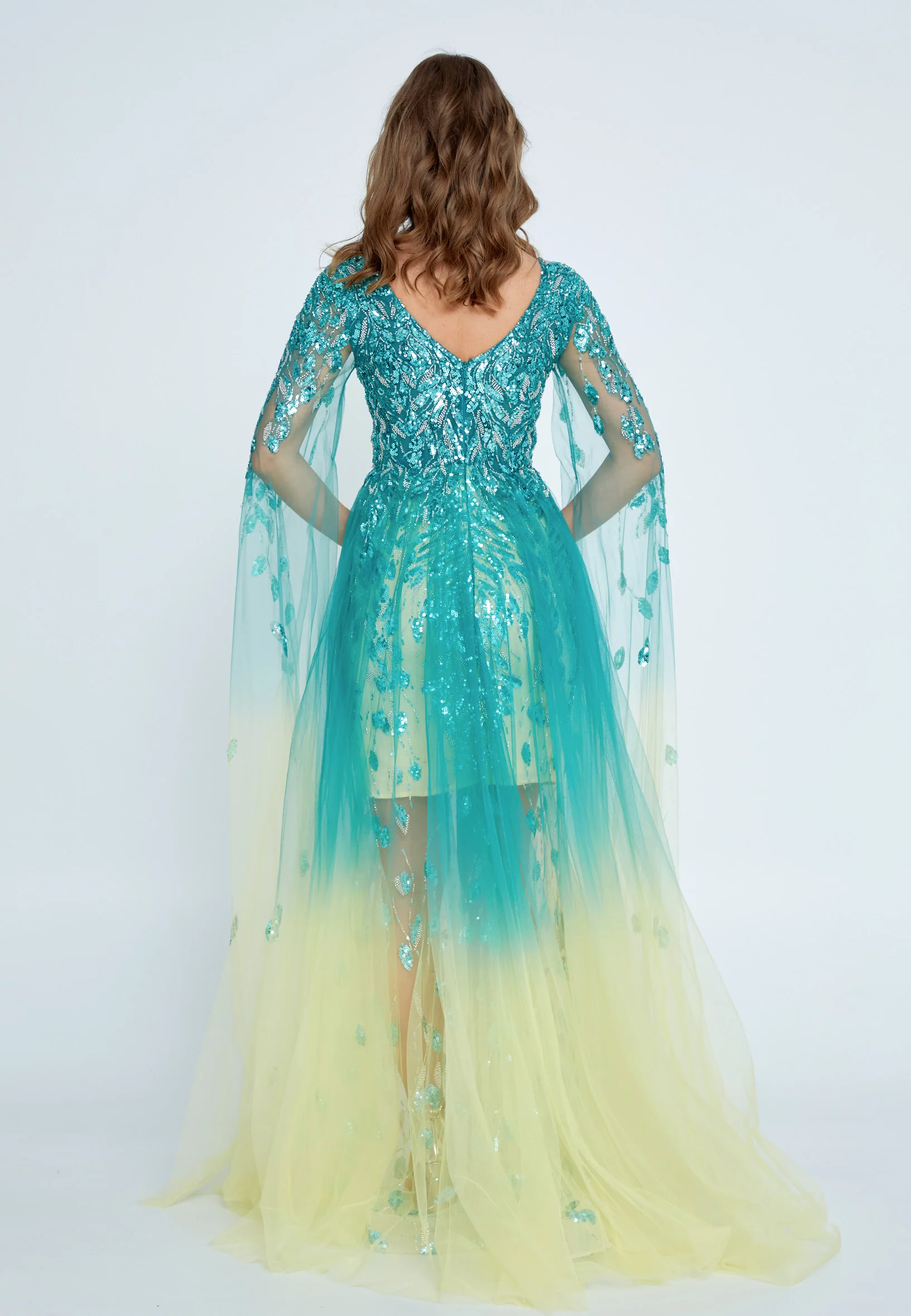 Long Sleeve Maxi Tulle Column Regular Wedding Guest Dress mties23019 - Image 6