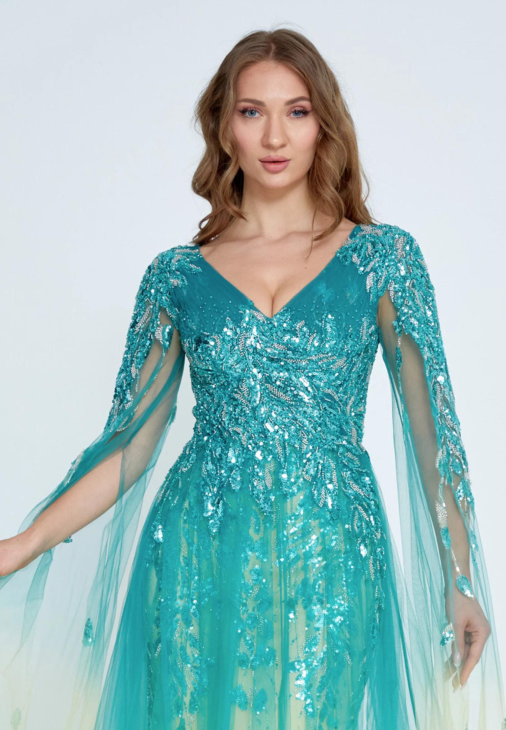 Long Sleeve Maxi Tulle Column Regular Wedding Guest Dress mties23019 - Image 8