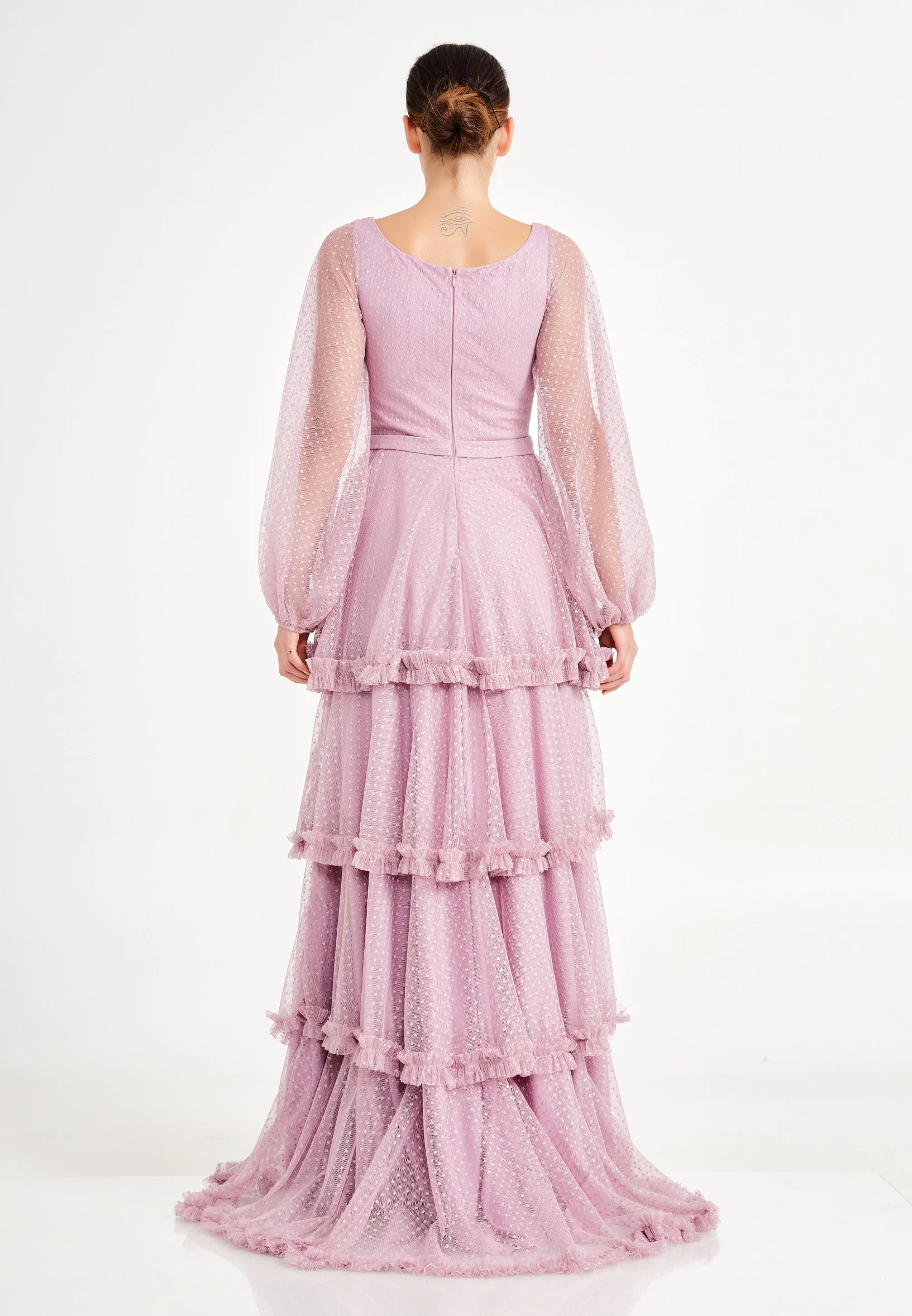 Long Sleeve Maxi Tulle Column Regular Wedding Guest Dress ron5020 - Image 2