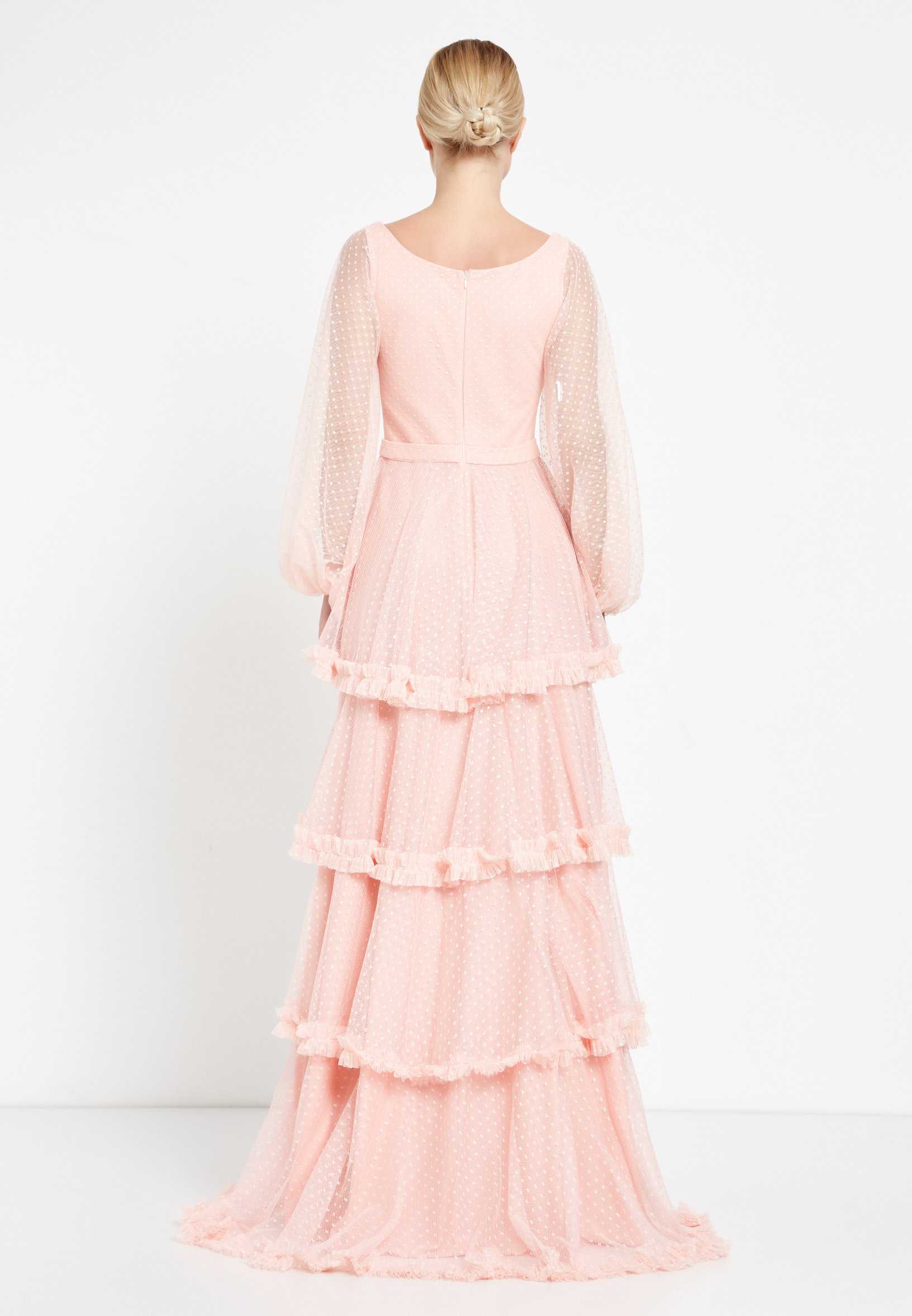 Long Sleeve Maxi Tulle Column Regular Wedding Guest Dress ron5020 - Image 6