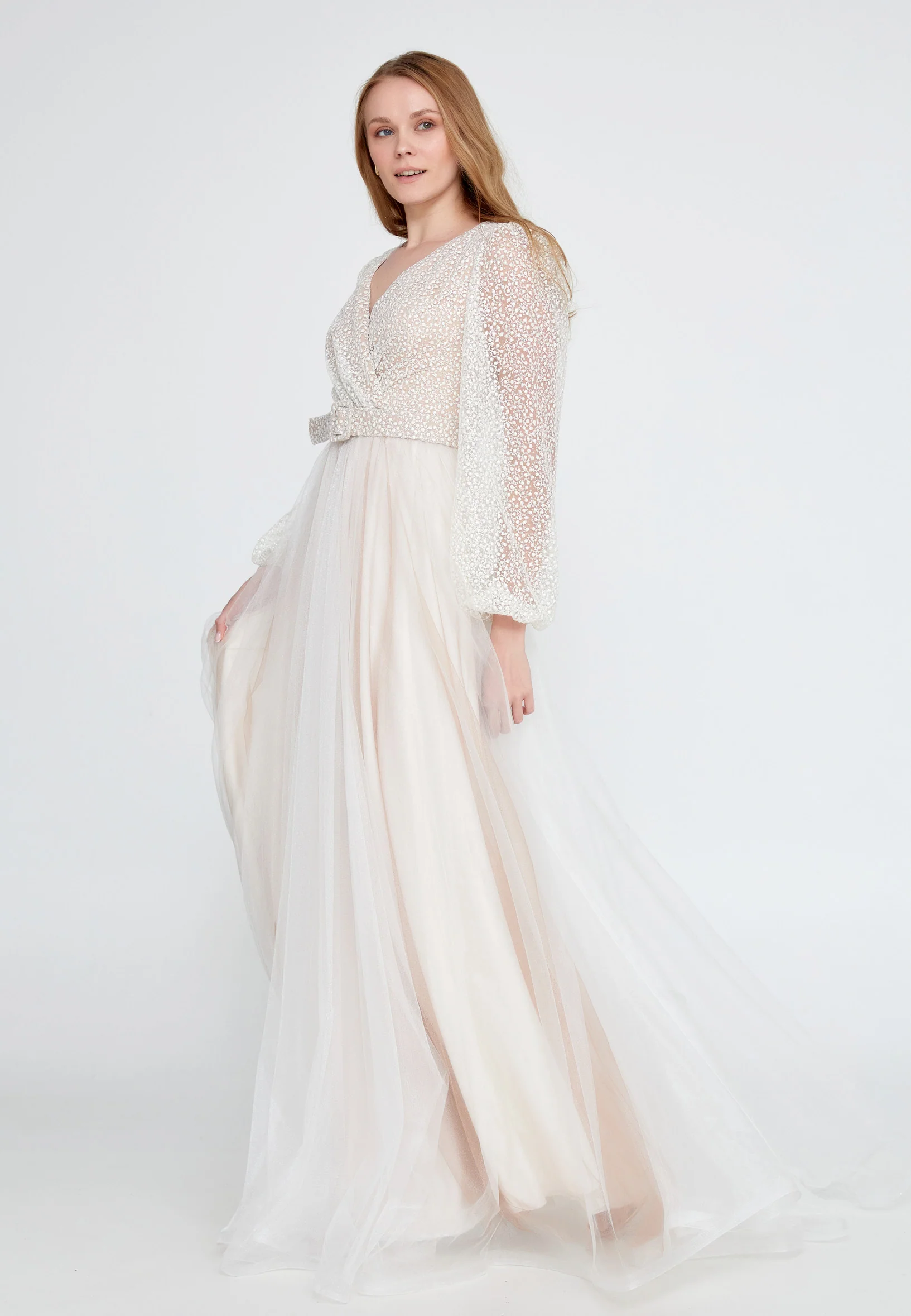 Long Sleeve Maxi Tulle Column Regular Wedding Guest Dress ron7176 - Image 3