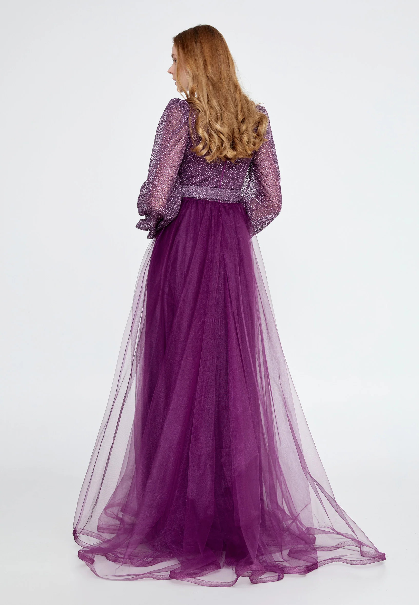 Long Sleeve Maxi Tulle Column Regular Wedding Guest Dress ron7176 - Image 6