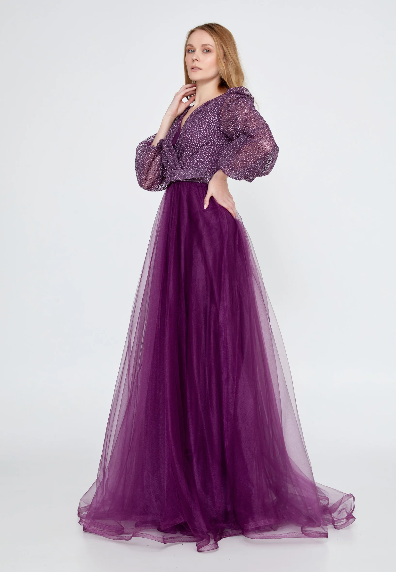 Long Sleeve Maxi Tulle Column Regular Wedding Guest Dress ron7176 - Image 7
