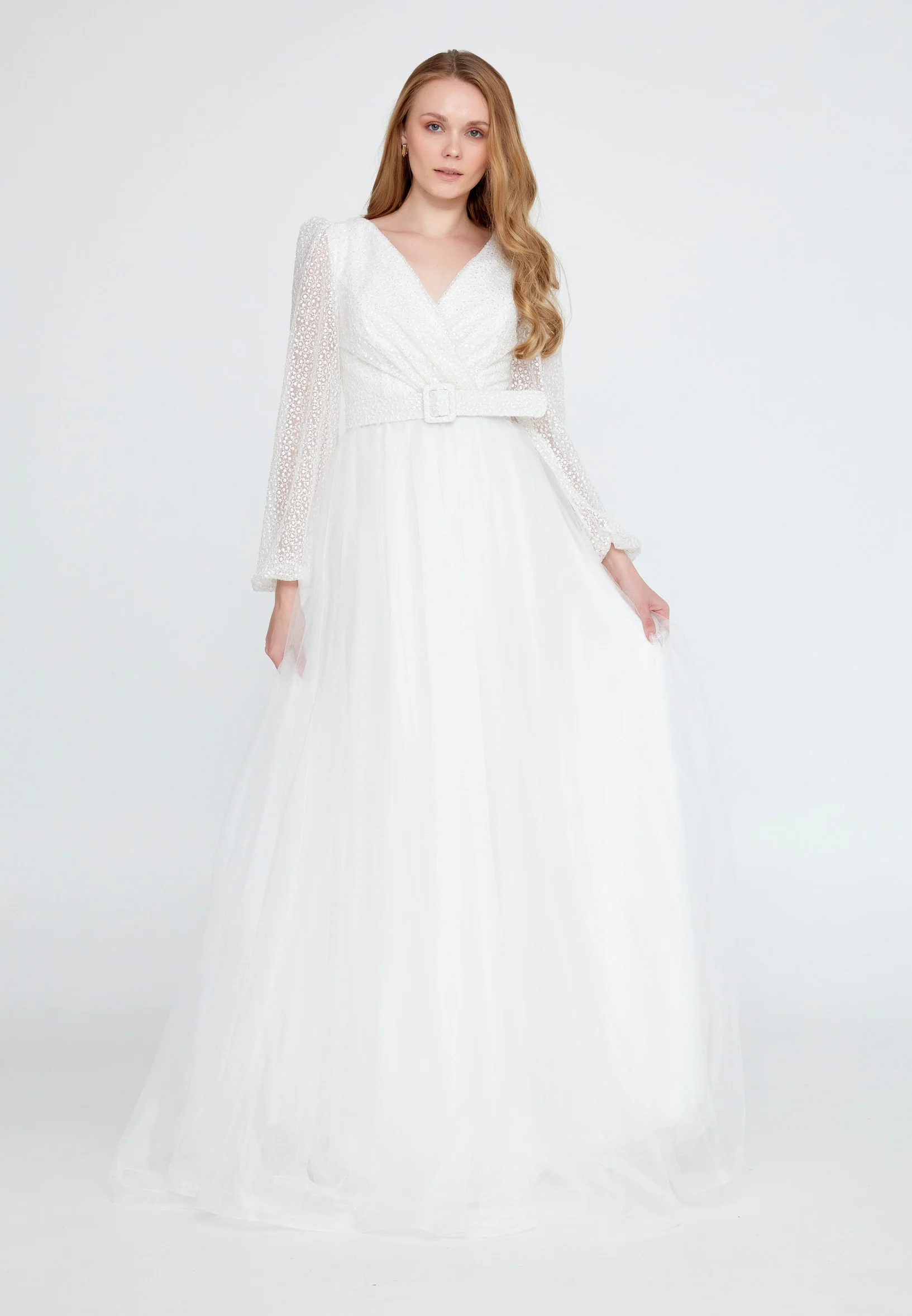 Long Sleeve Maxi Tulle Column Regular Wedding Guest Dress ron7176 - Image 9