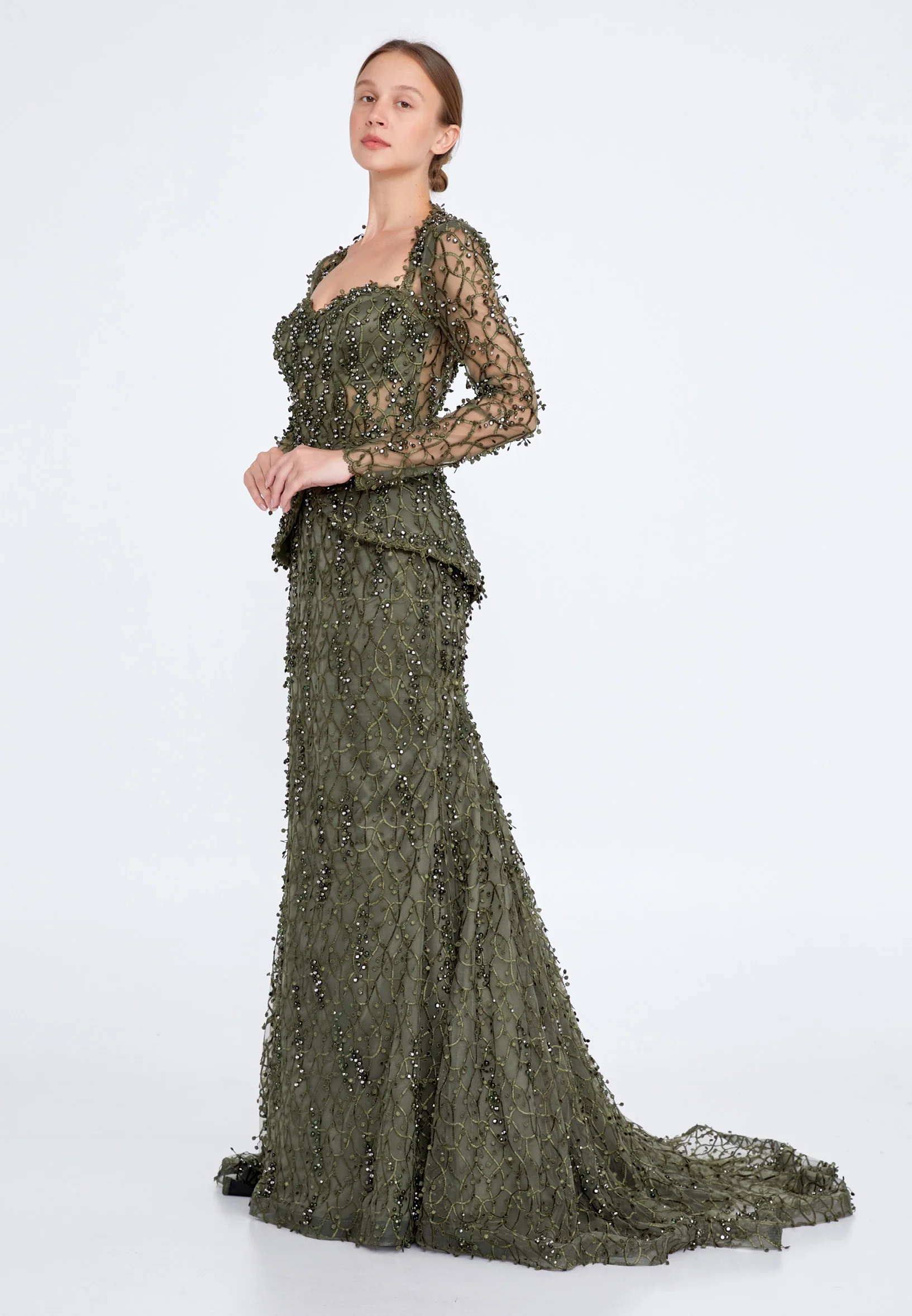 Long Sleeve Maxi Tulle Fit & Flare Regular Prom Dress knz3004 - Image 11
