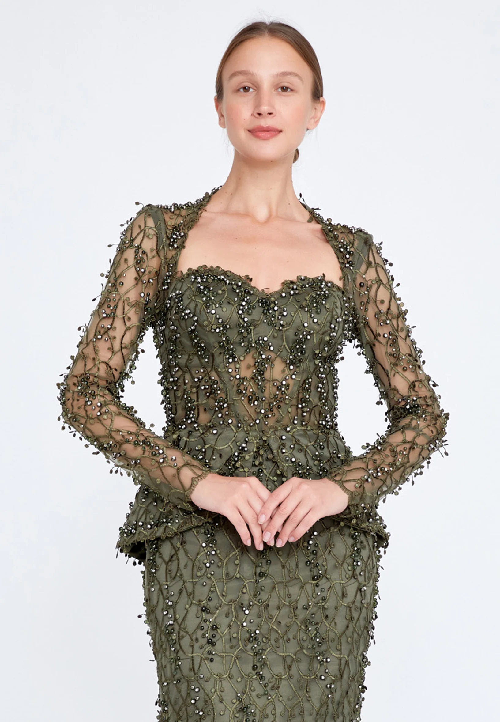Long Sleeve Maxi Tulle Fit & Flare Regular Prom Dress knz3004 - Image 12