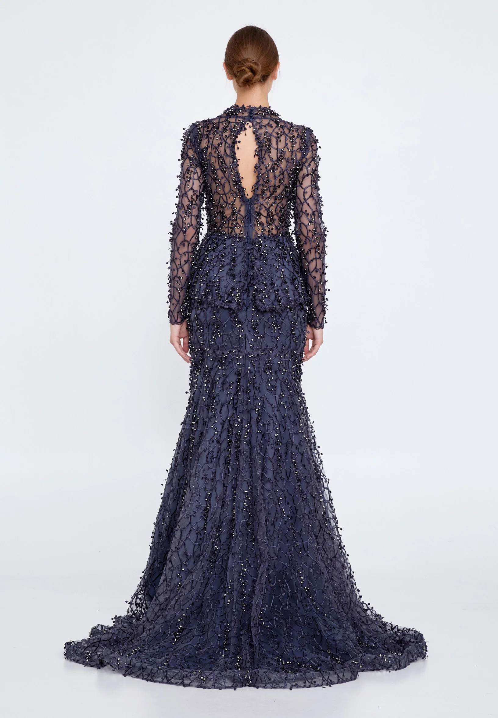 Long Sleeve Maxi Tulle Fit & Flare Regular Prom Dress knz3004 - Image 14