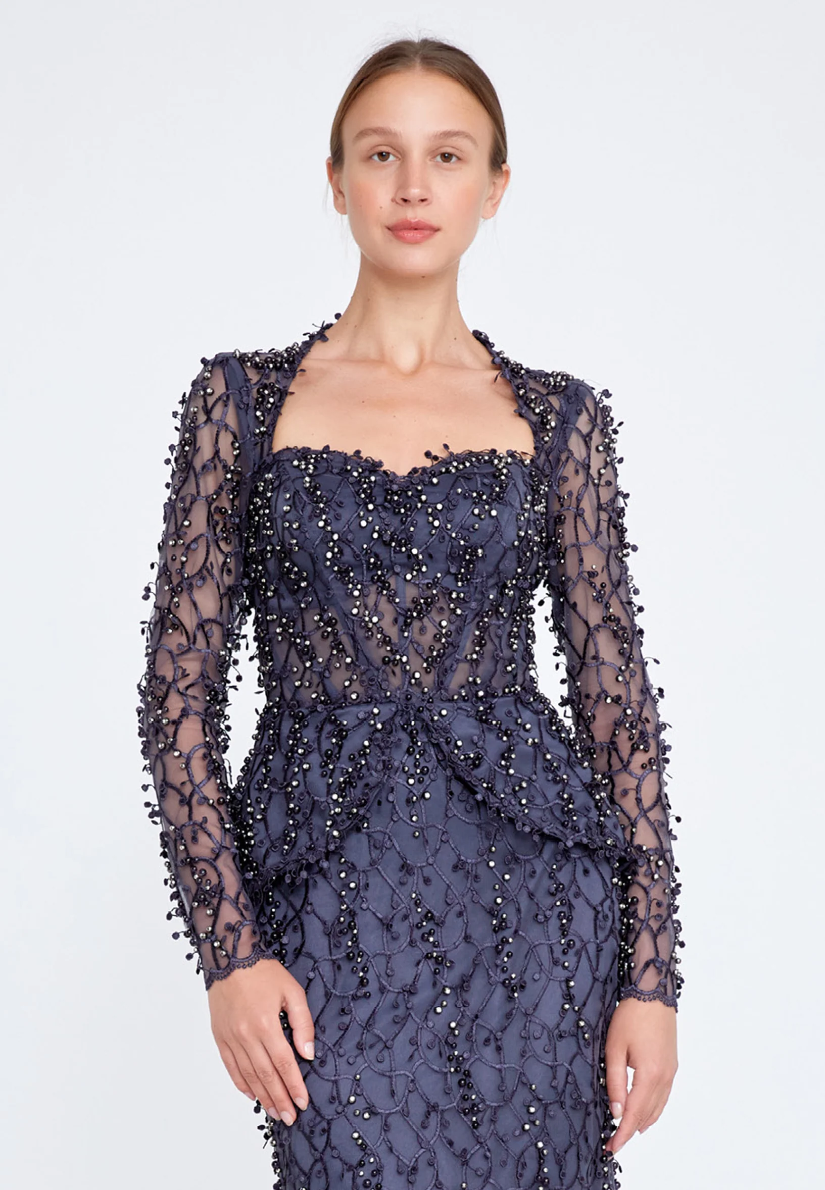 Long Sleeve Maxi Tulle Fit & Flare Regular Prom Dress knz3004 - Image 16