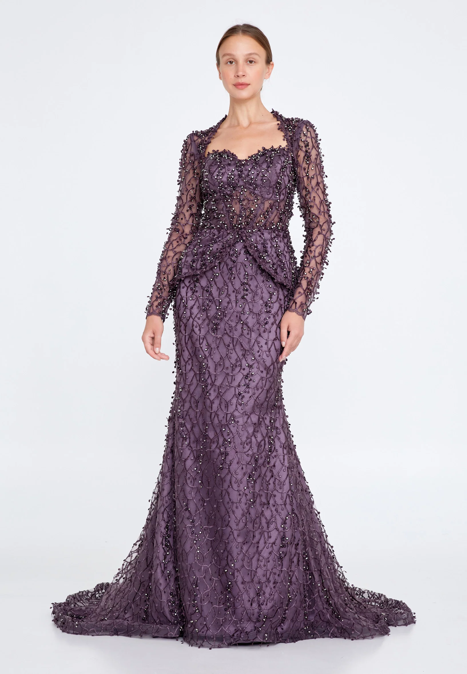 Long Sleeve Maxi Tulle Fit & Flare Regular Prom Dress knz3004 - Image 17