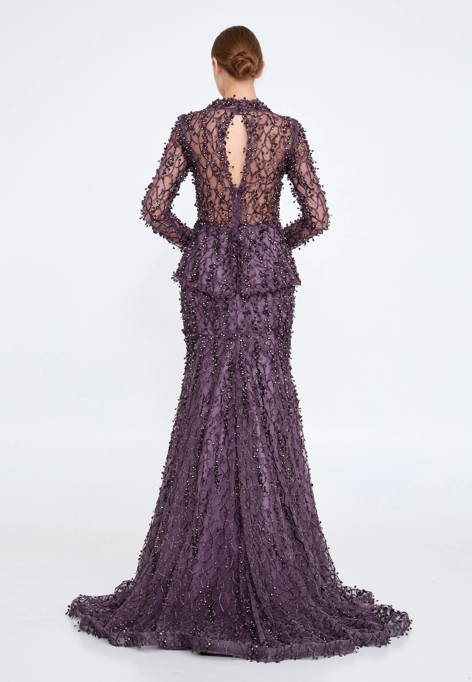 Long Sleeve Maxi Tulle Fit & Flare Regular Prom Dress knz3004 - Image 18