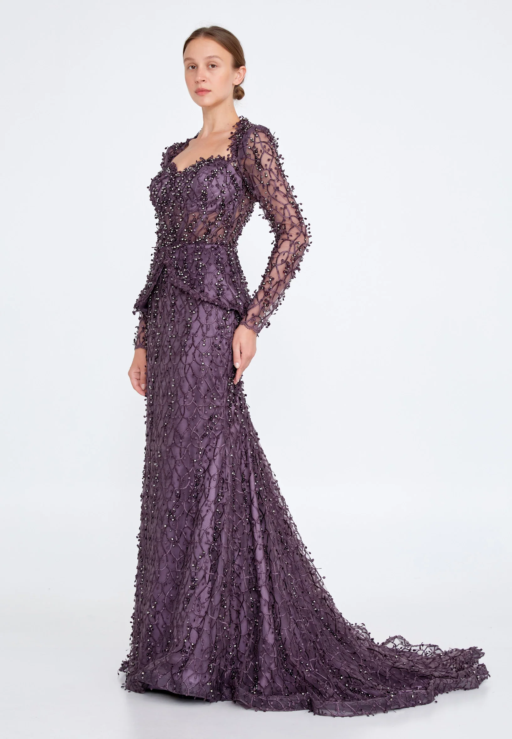 Long Sleeve Maxi Tulle Fit & Flare Regular Prom Dress knz3004 - Image 19