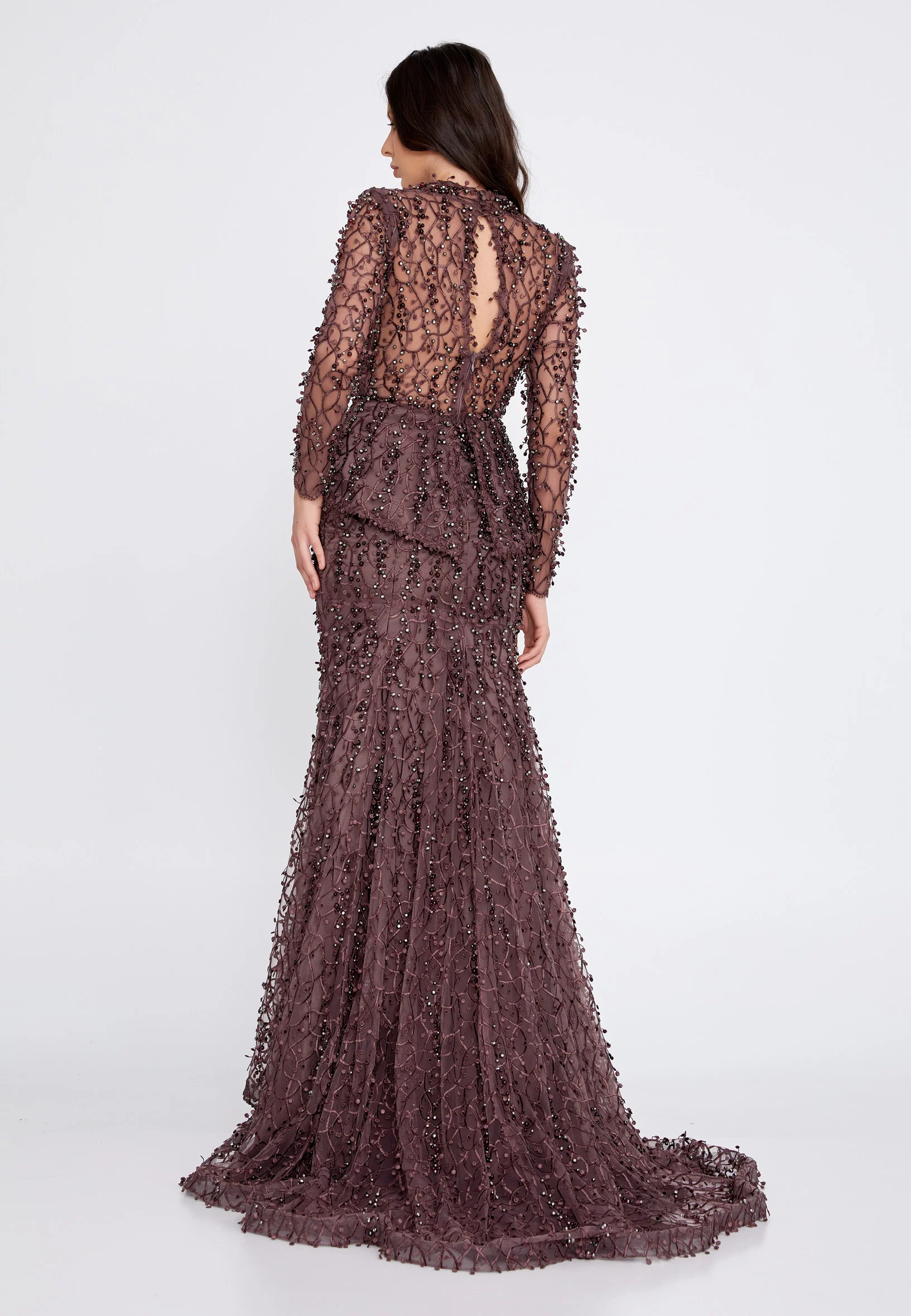 Long Sleeve Maxi Tulle Fit & Flare Regular Prom Dress knz3004 - Image 2