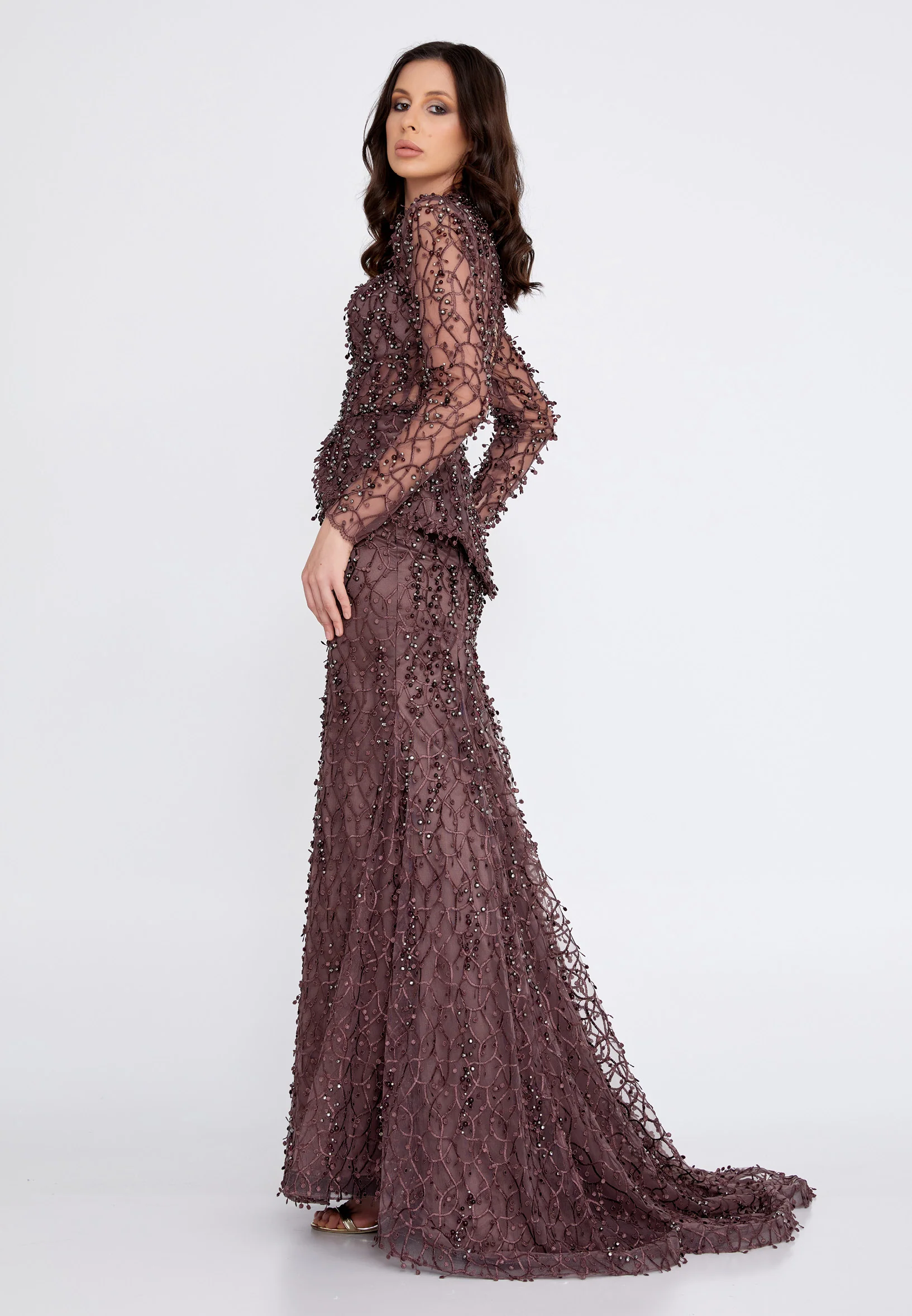 Long Sleeve Maxi Tulle Fit & Flare Regular Prom Dress knz3004 - Image 3