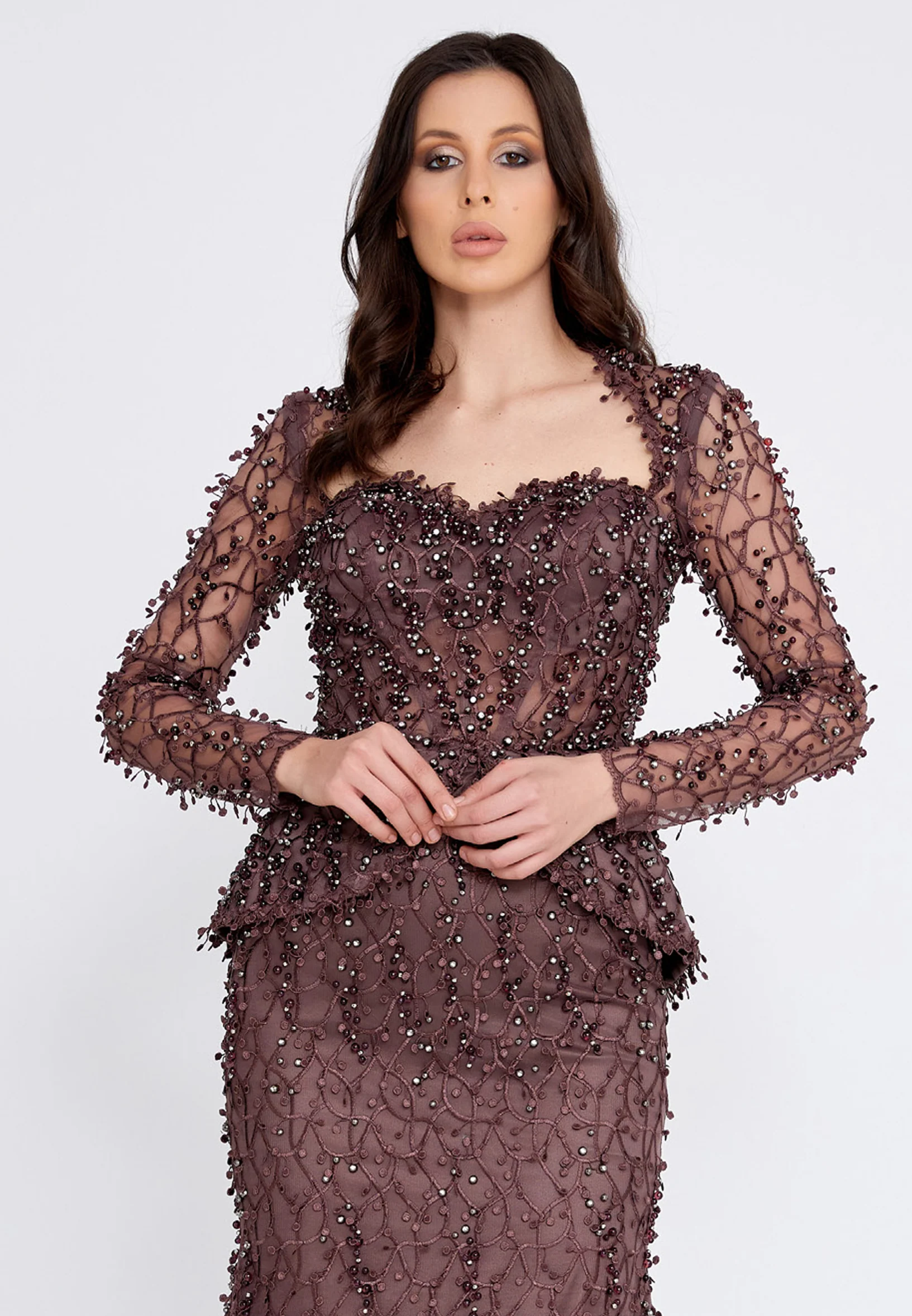 Long Sleeve Maxi Tulle Fit & Flare Regular Prom Dress knz3004 - Image 4
