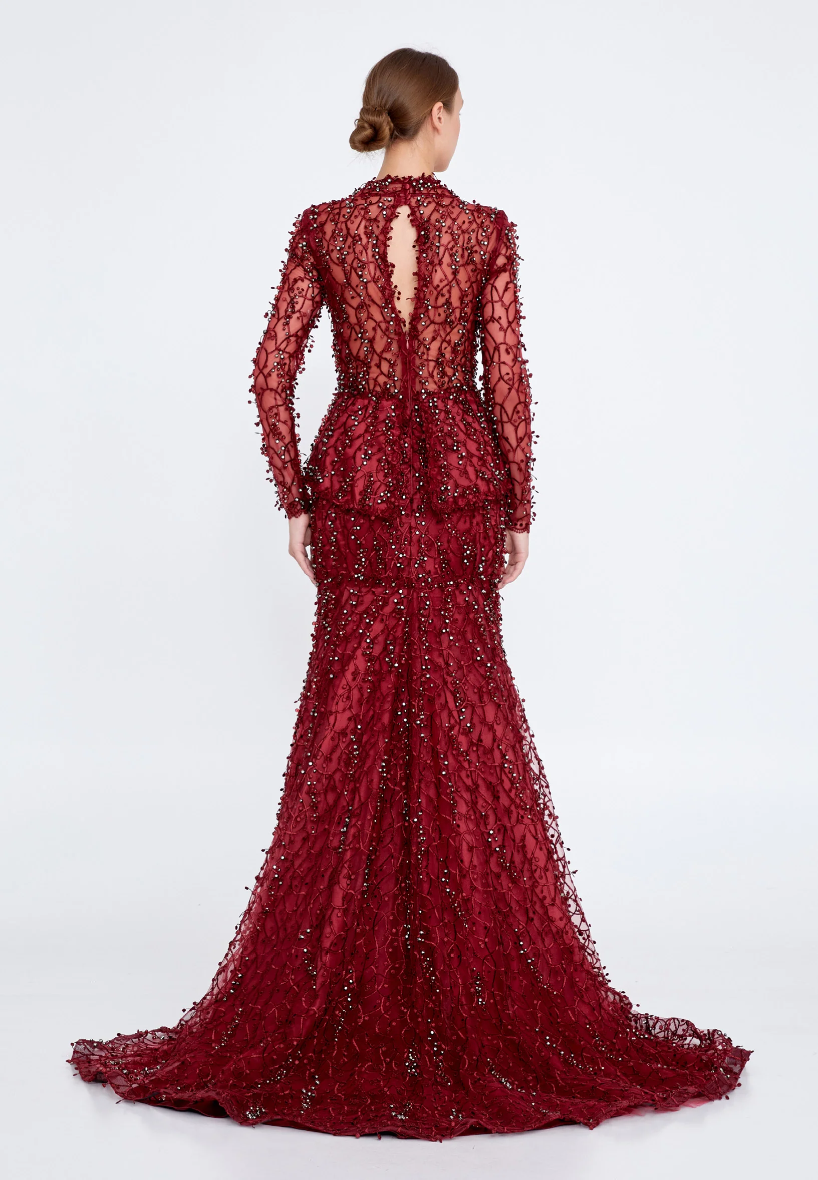Long Sleeve Maxi Tulle Fit & Flare Regular Prom Dress knz3004 - Image 6
