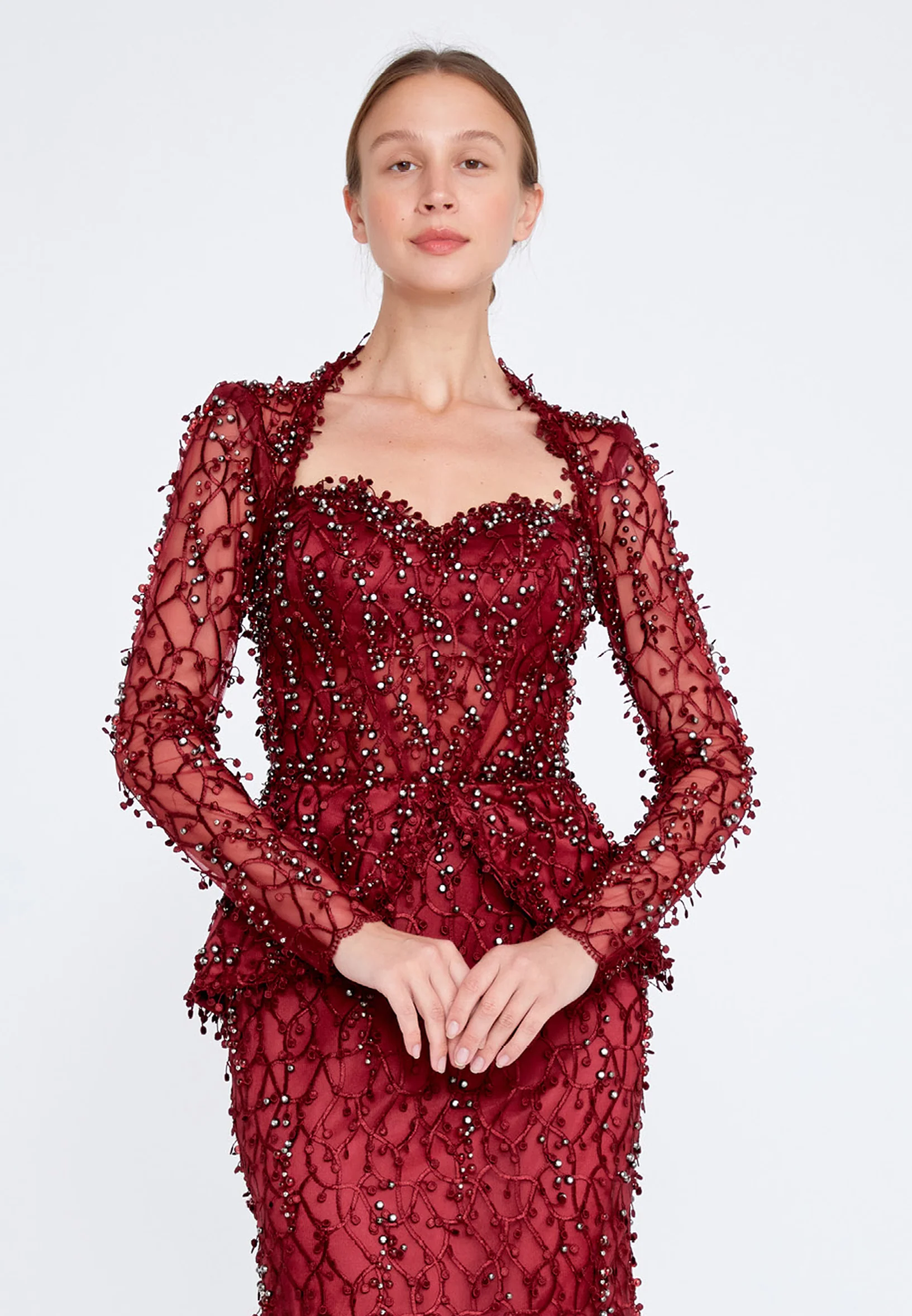Long Sleeve Maxi Tulle Fit & Flare Regular Prom Dress knz3004 - Image 8