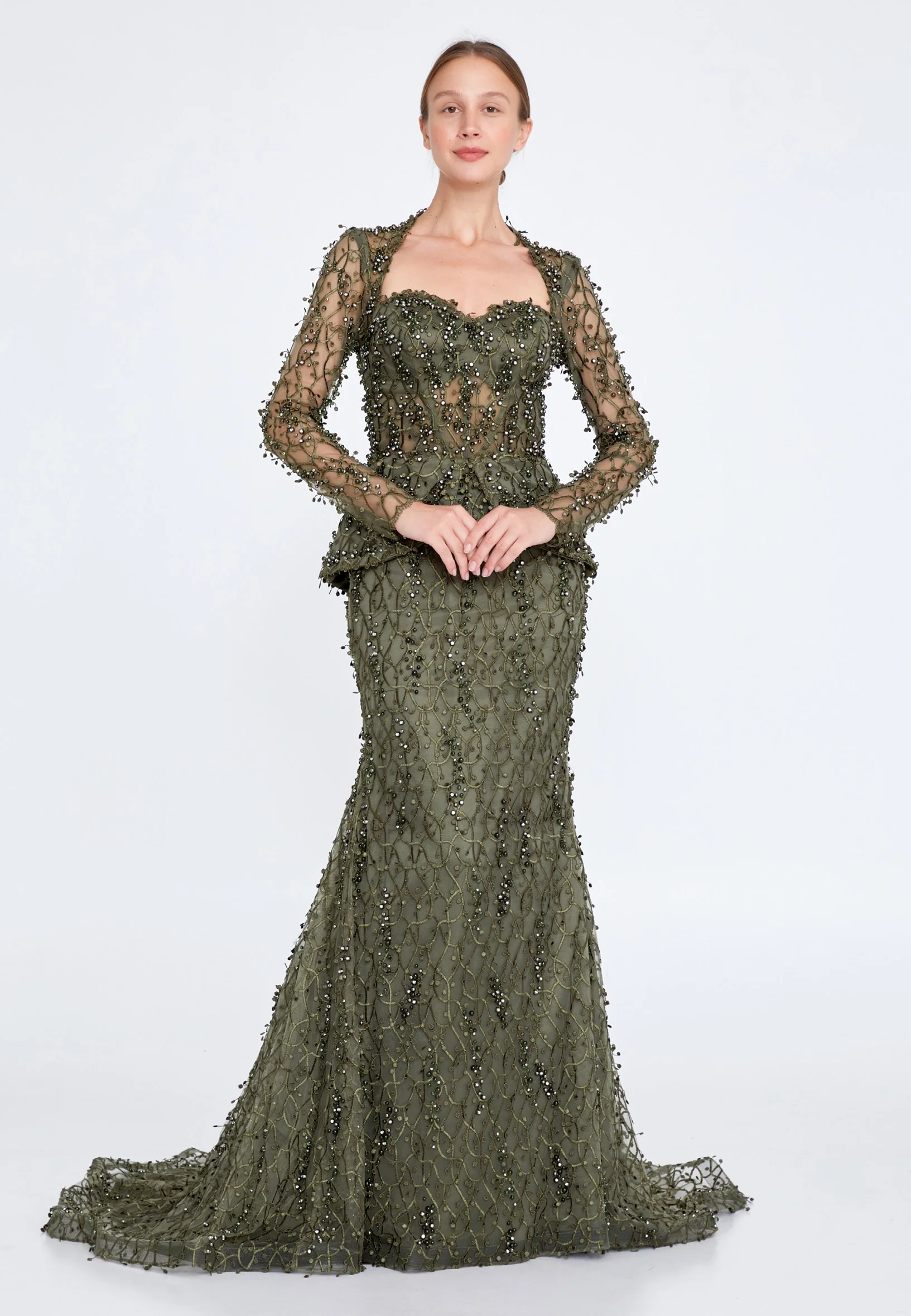 Long Sleeve Maxi Tulle Fit & Flare Regular Prom Dress knz3004 - Image 9