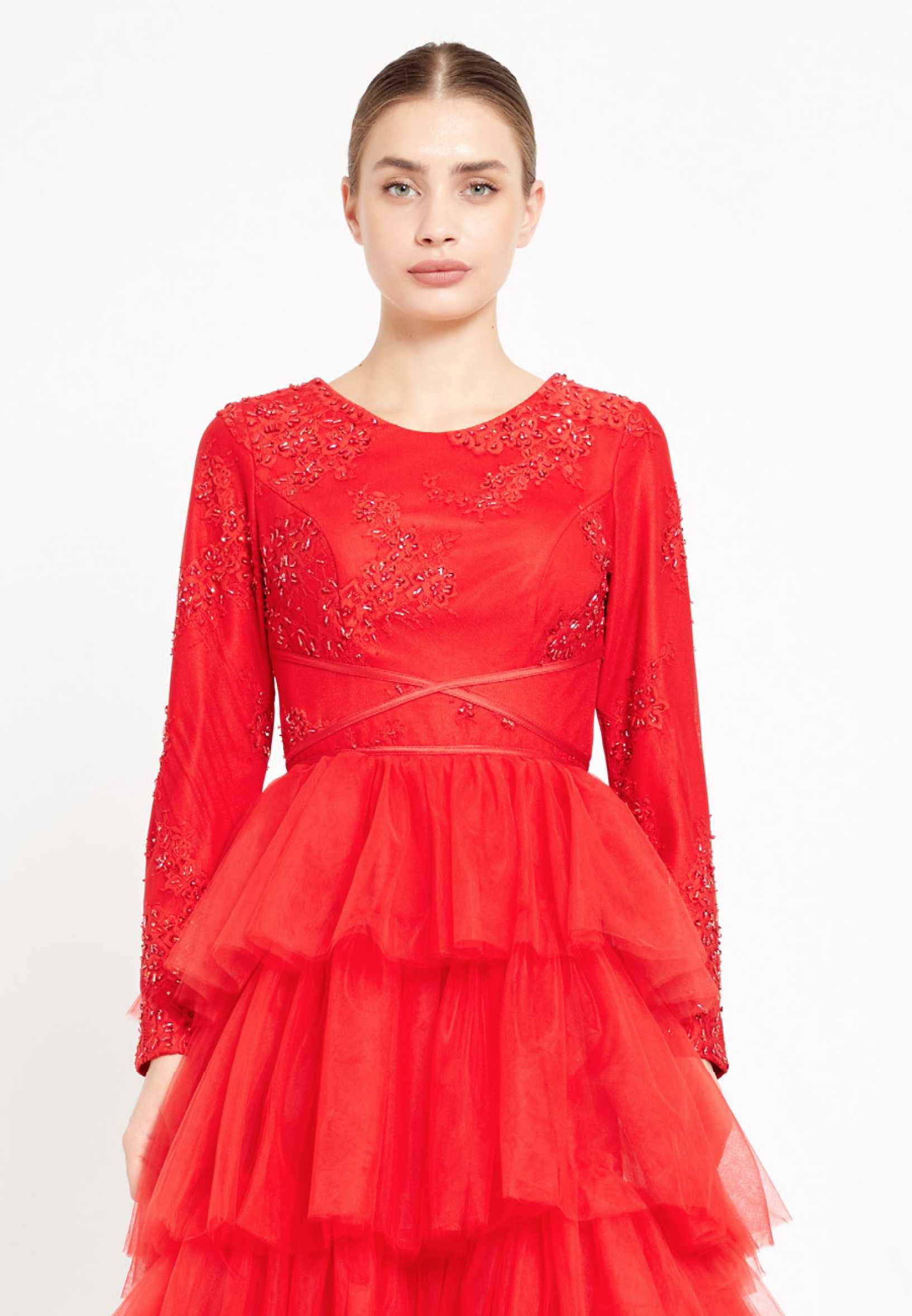 Long Sleeve Maxi Tulle Gown Regular Prom Dress stn4789 - Image 12