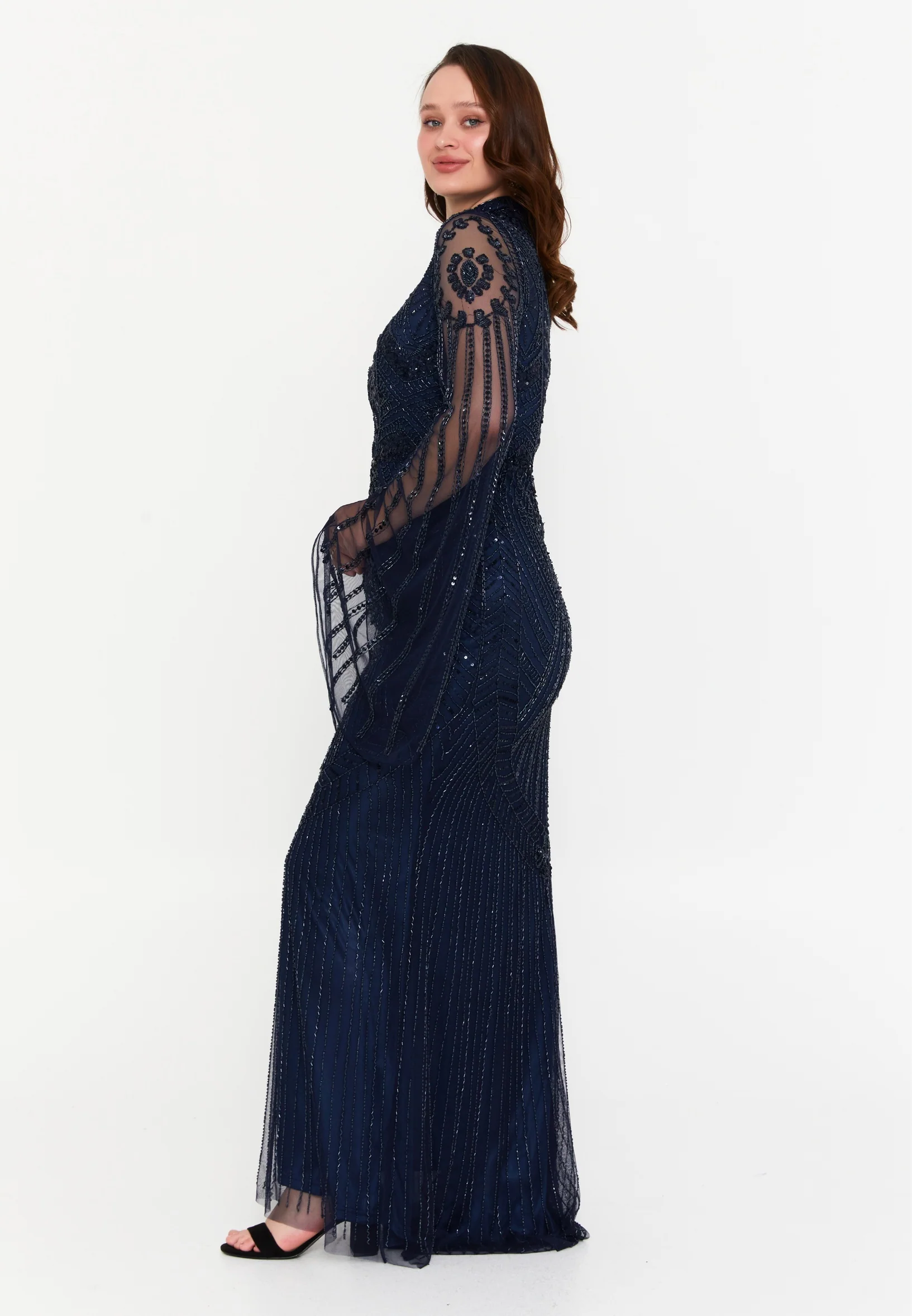 Long Sleeve Maxi Tulle Mermaid Plus Size Wedding Guest Dress dvv1827 - Image 3
