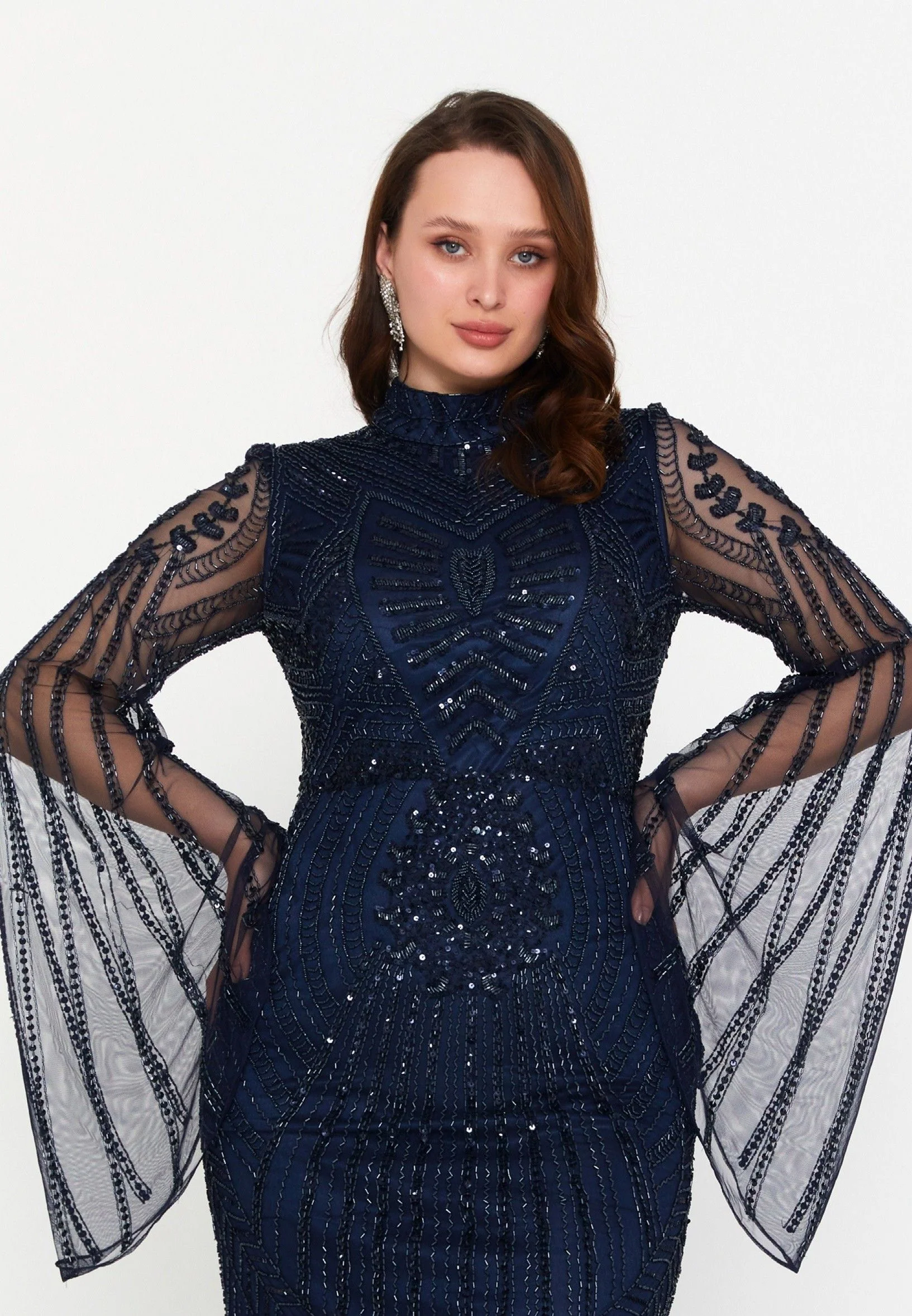 Long Sleeve Maxi Tulle Mermaid Plus Size Wedding Guest Dress dvv1827 - Image 4