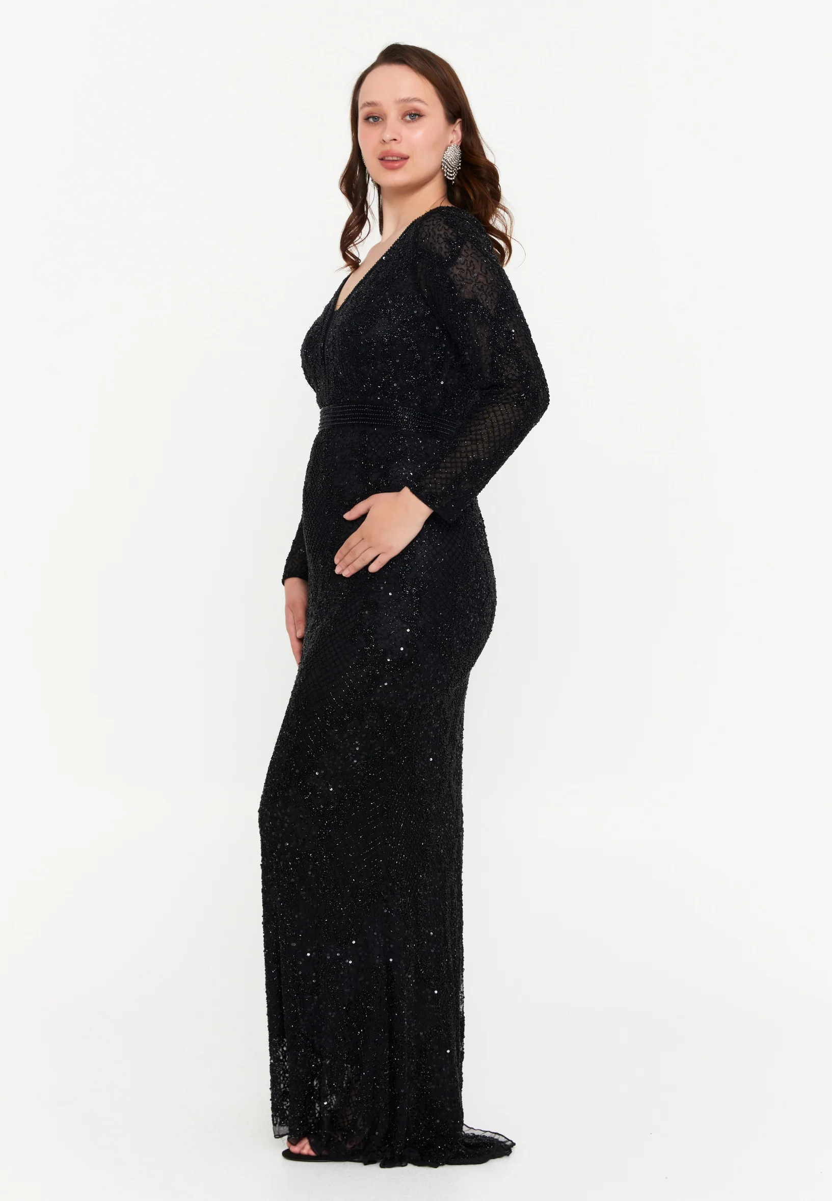 Long Sleeve Maxi Tulle Mermaid Plus Size Wedding Guest Dress dvv3676 - Image 3