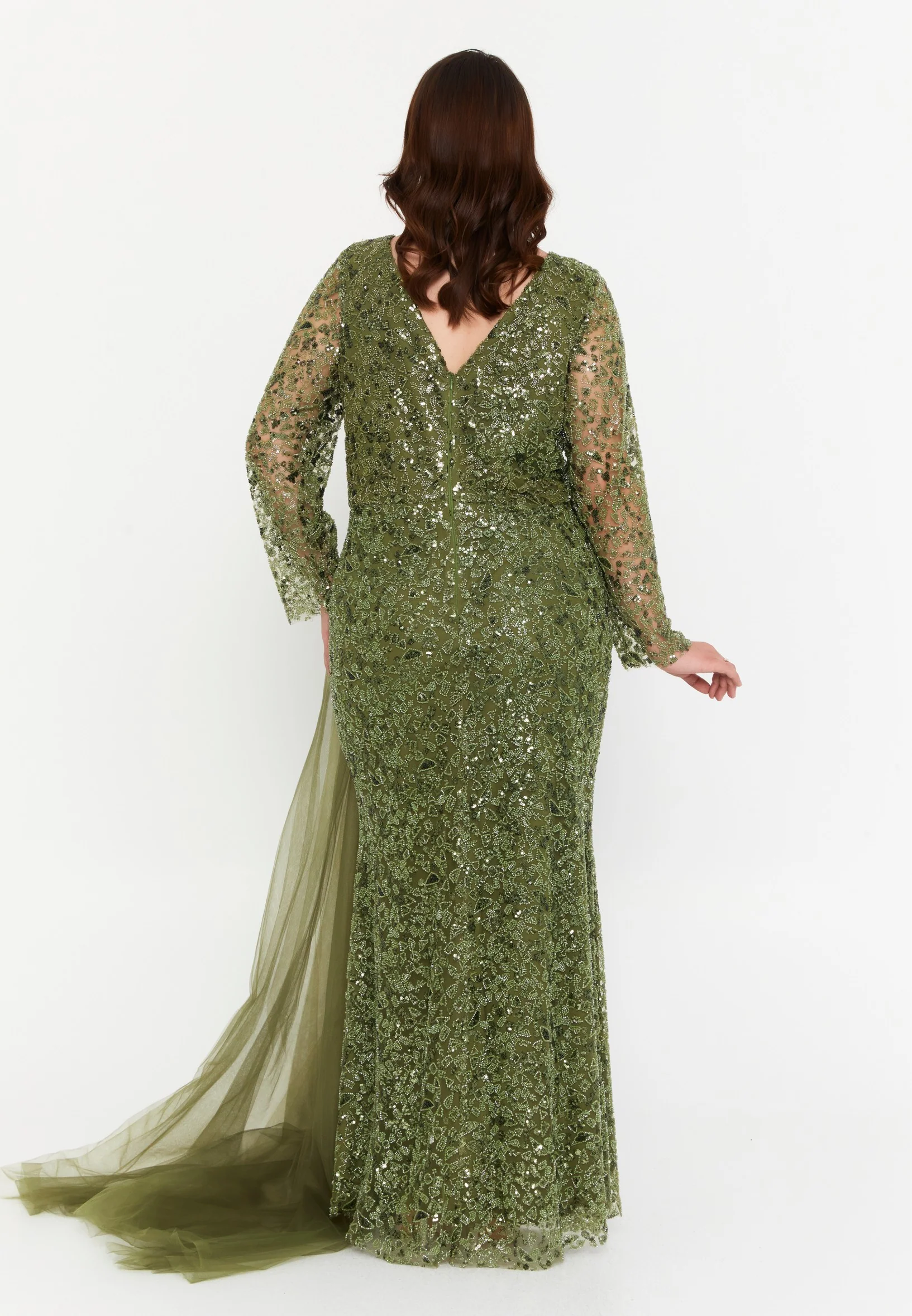 Long Sleeve Maxi Tulle Mermaid Plus Size Wedding Guest Dress mtr99119 - Image 10