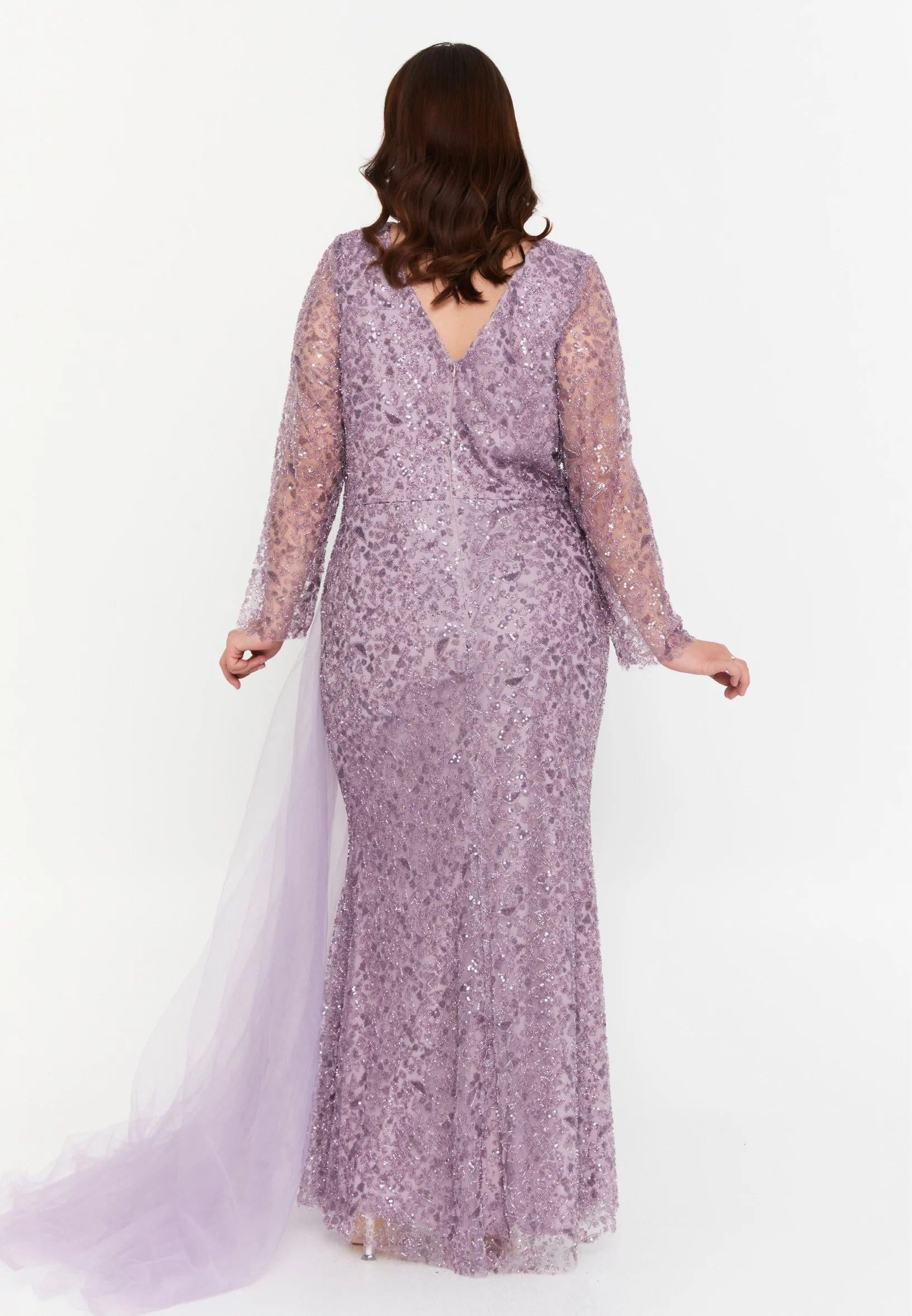 Long Sleeve Maxi Tulle Mermaid Plus Size Wedding Guest Dress mtr99119 - Image 14