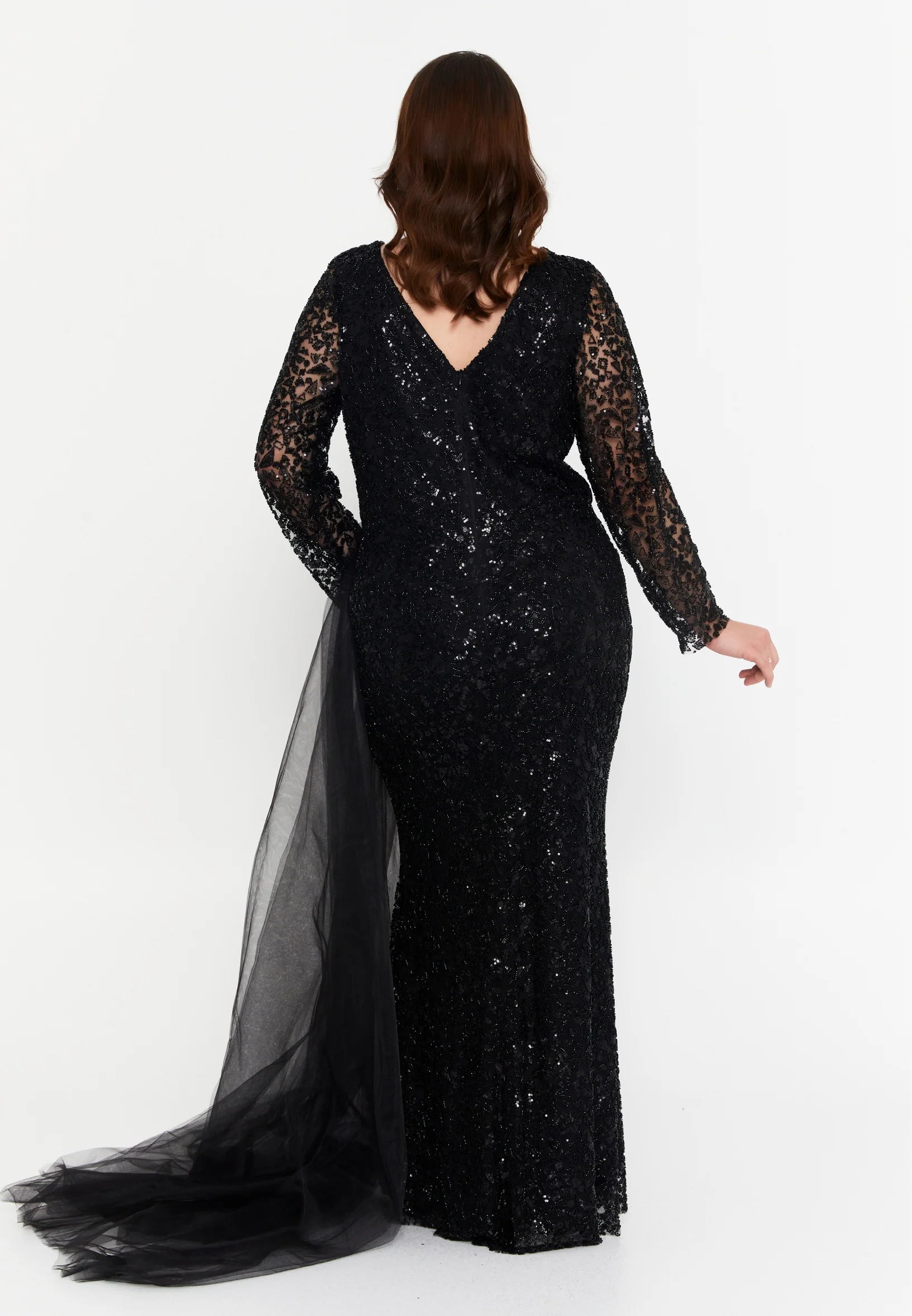 Long Sleeve Maxi Tulle Mermaid Plus Size Wedding Guest Dress mtr99119 - Image 6